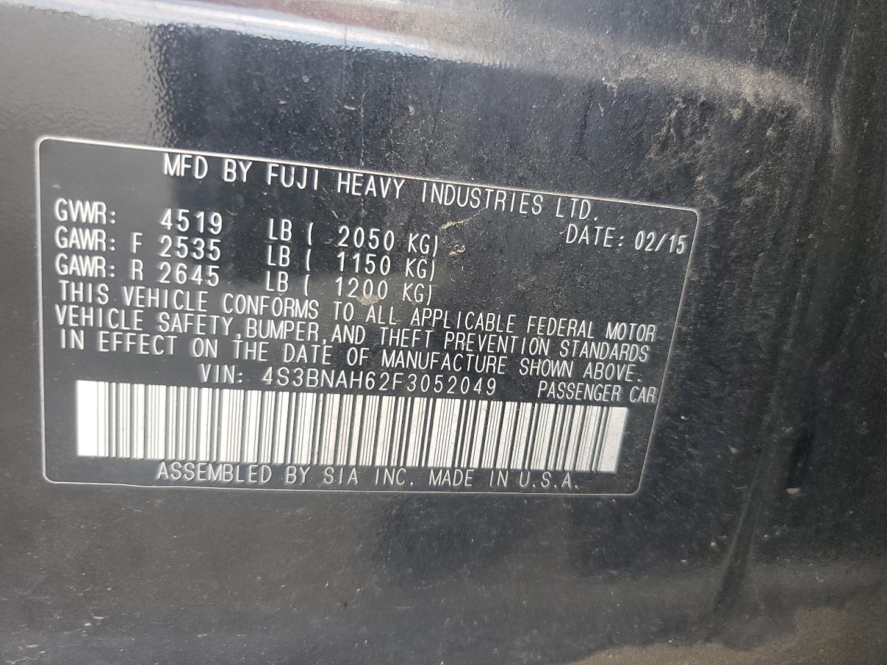 2015 Subaru Legacy 2.5i Premium Черный vin: 4S3BNAH62F3052049