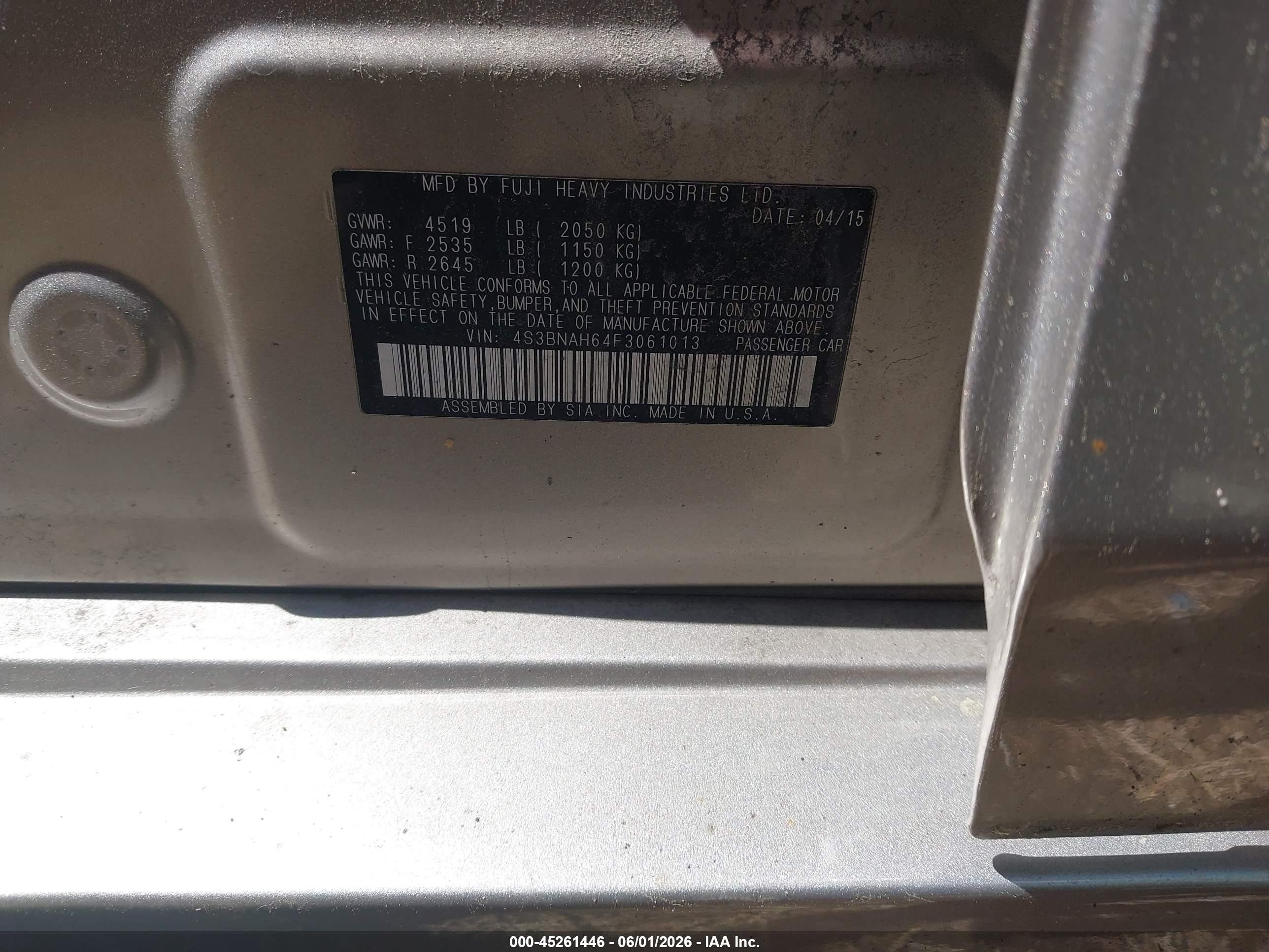 2015 Subaru Legacy 2.5i Premium Серый vin: 4S3BNAH64F3061013