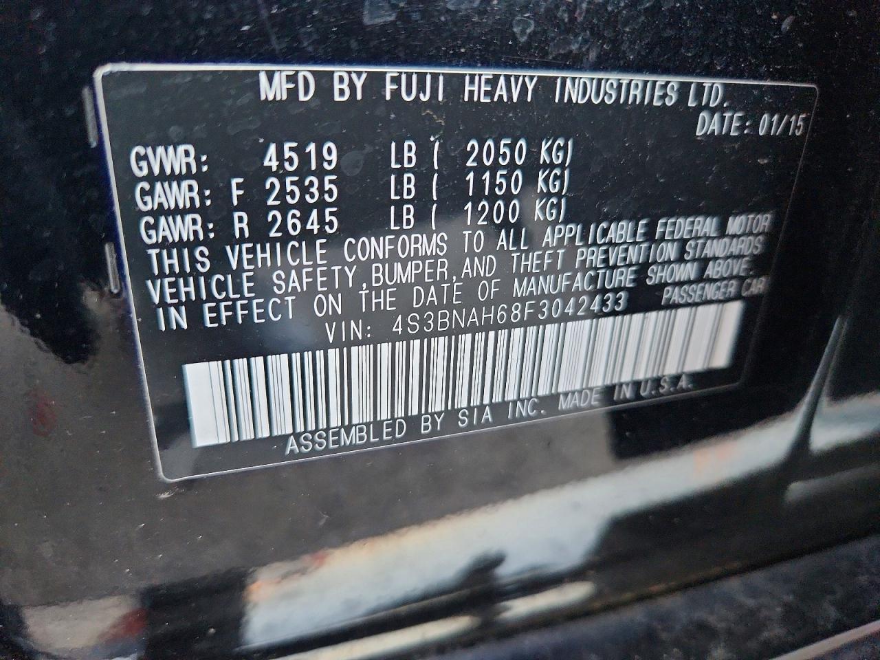 2015 Subaru Legacy 2.5i Premium Black vin: 4S3BNAH68F3042433