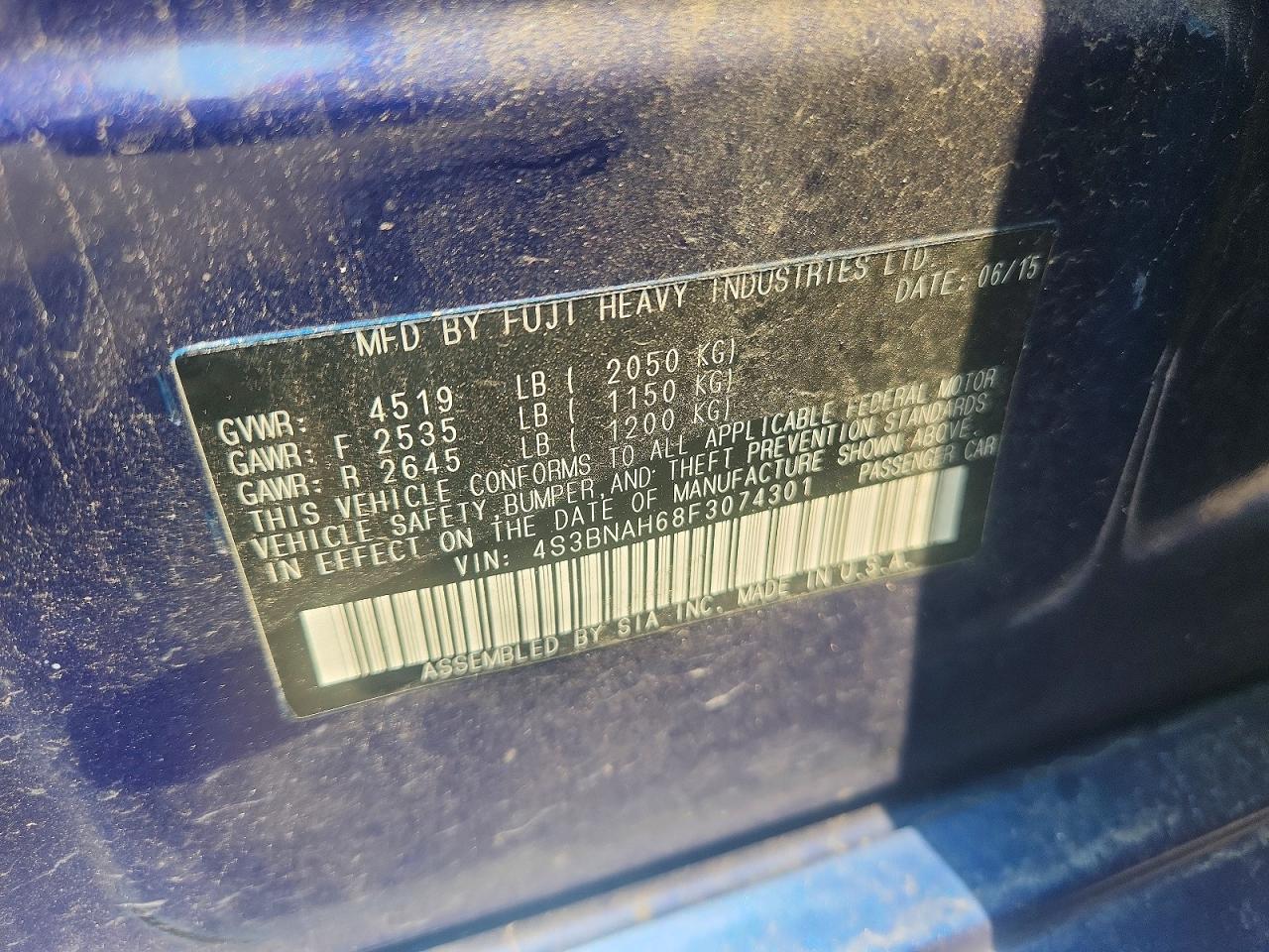 2015 Subaru Legacy 2.5i Premium Синий vin: 4S3BNAH68F3074301