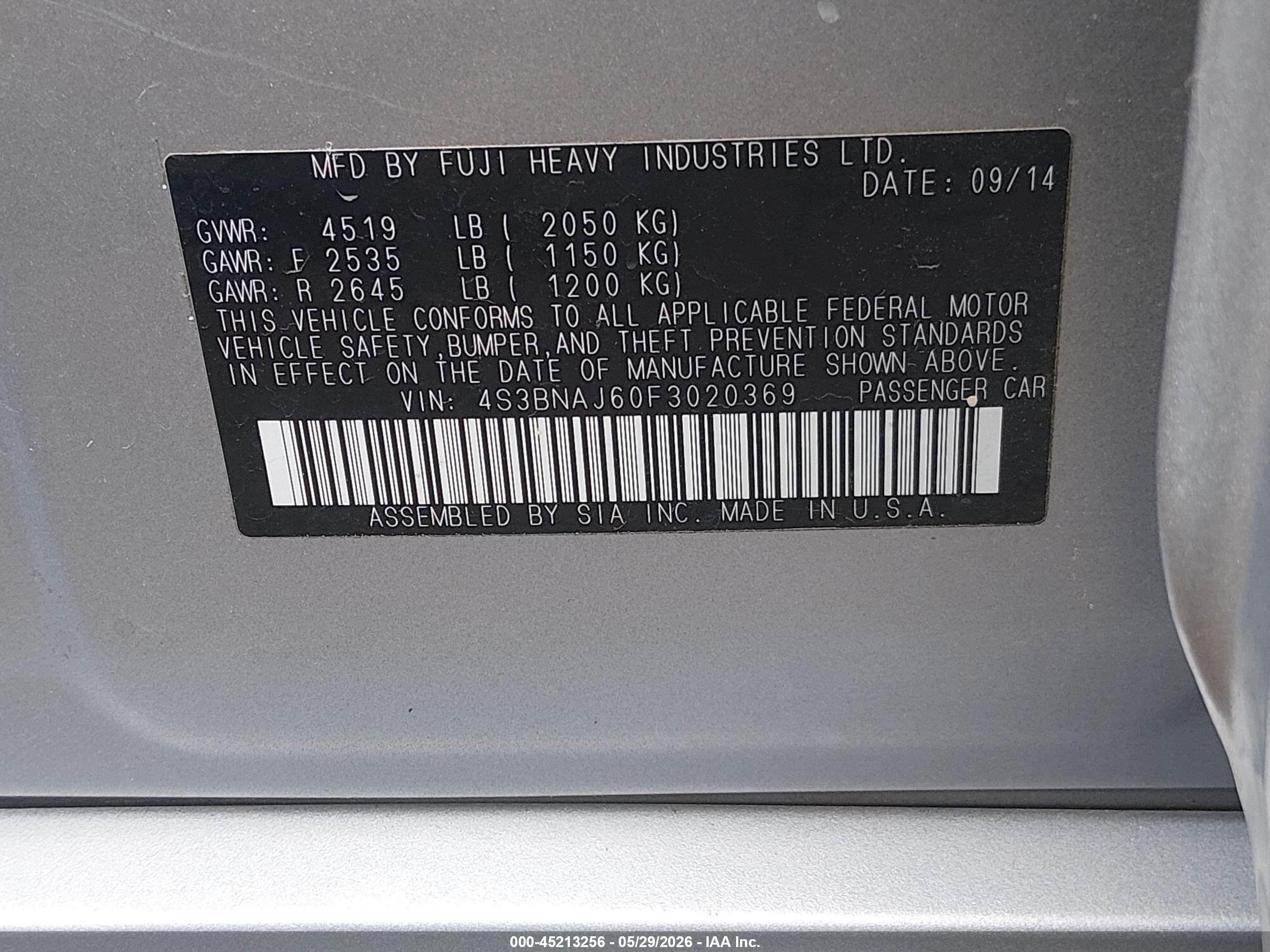 2015 Subaru Legacy 2.5i Limited Silver vin: 4S3BNAJ60F3020369