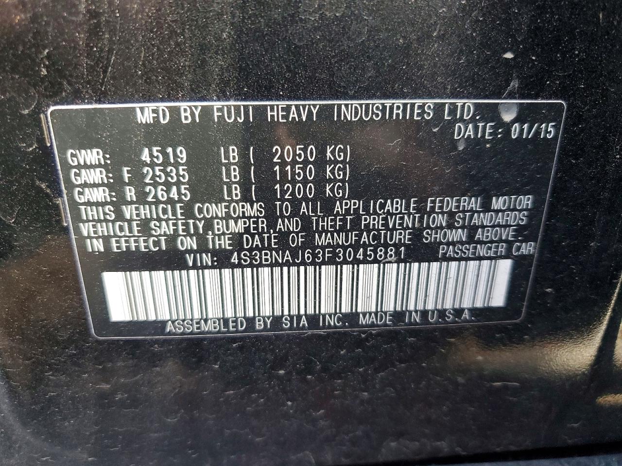 2015 Subaru Legacy 2.5i Limited Black vin: 4S3BNAJ63F3045881