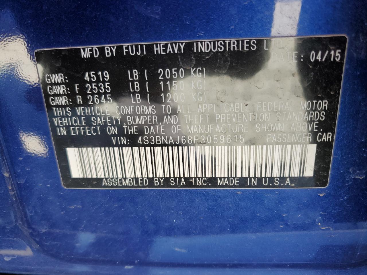 2015 Subaru Legacy 2.5i Limited Blue vin: 4S3BNAJ68F3059615