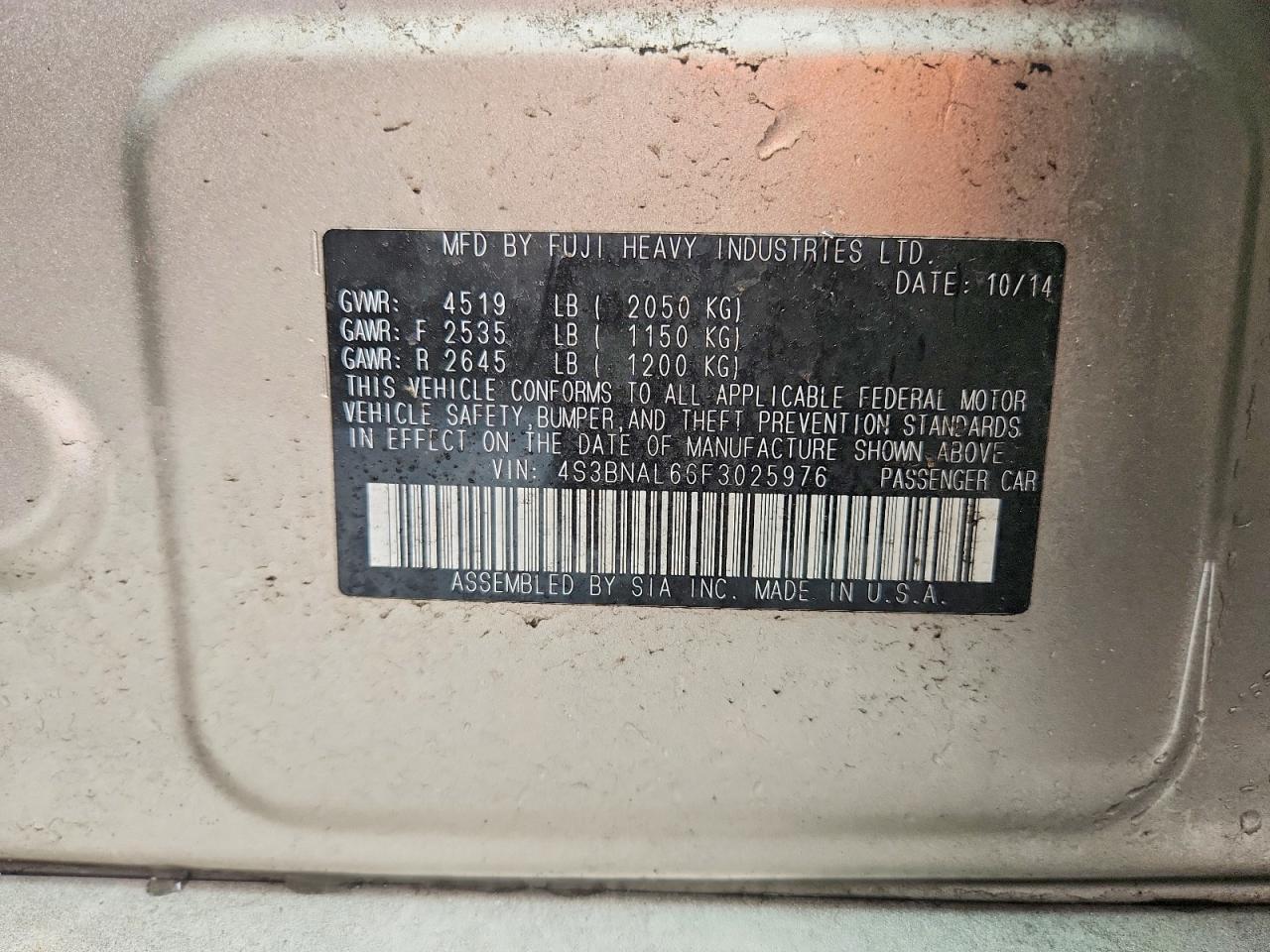 2015 Subaru Legacy 2.5i Limited Tan vin: 4S3BNAL66F3025976