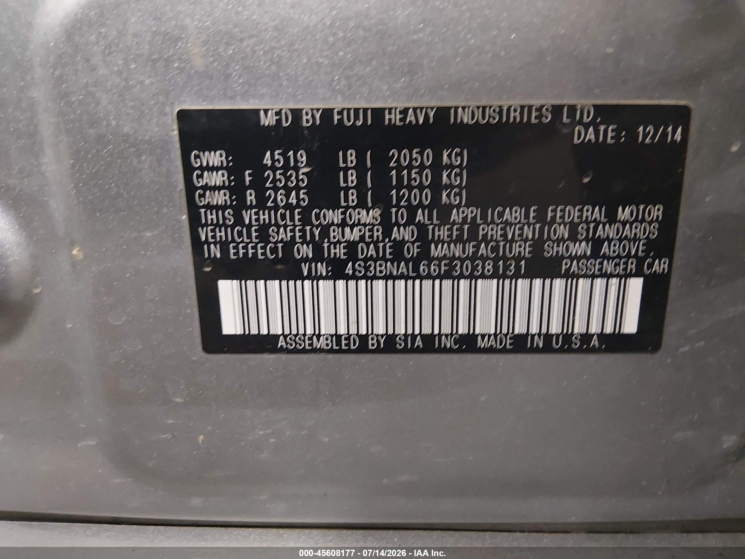 2015 Subaru Legacy 2.5i Limited Gray vin: 4S3BNAL66F3038131