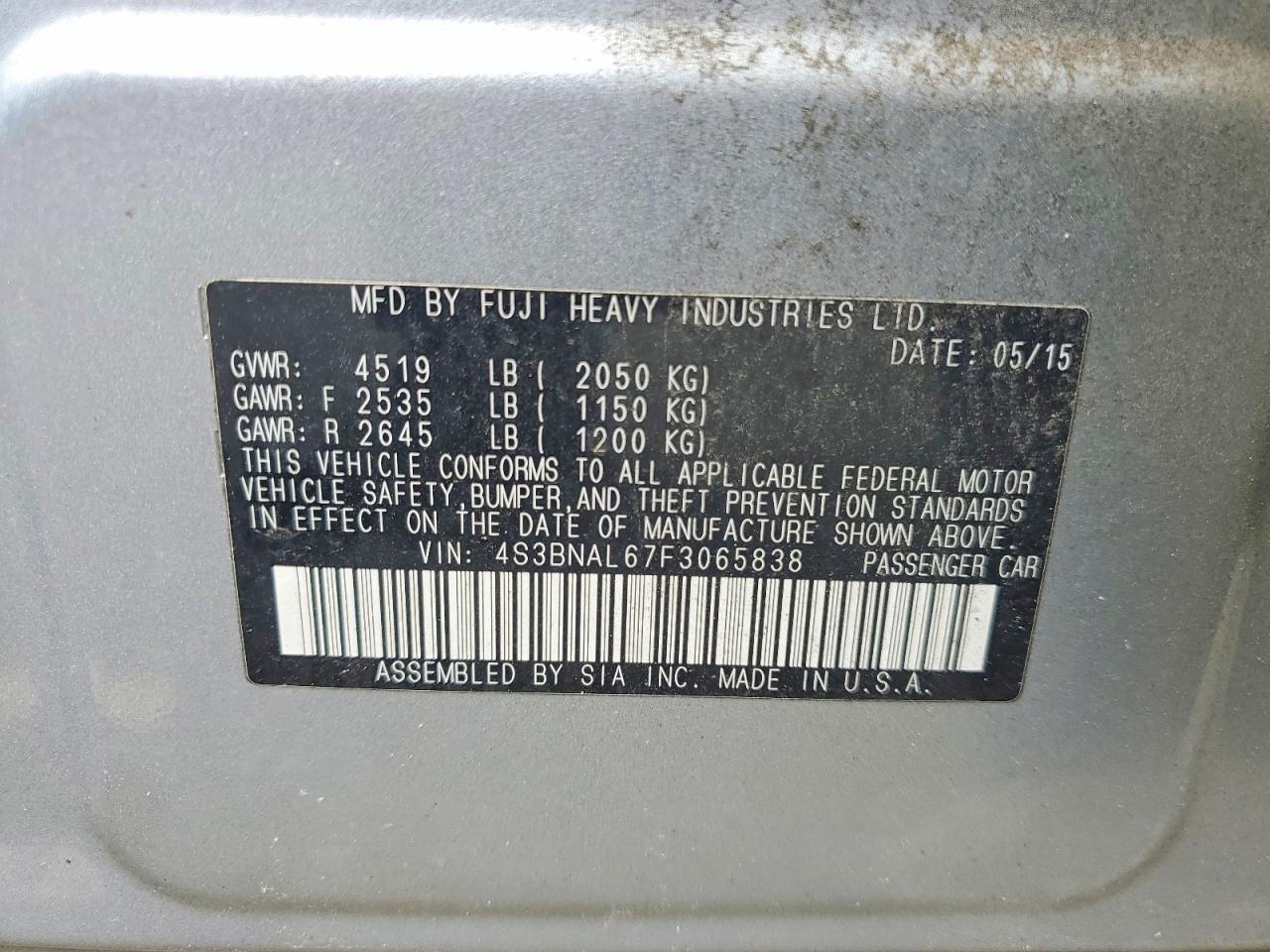 2015 Subaru Legacy 2.5i Limited Silver vin: 4S3BNAL67F3065838