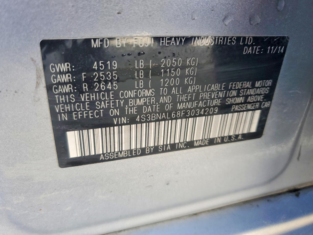 2015 Subaru Legacy 2.5i Limited Silver vin: 4S3BNAL68F3034209
