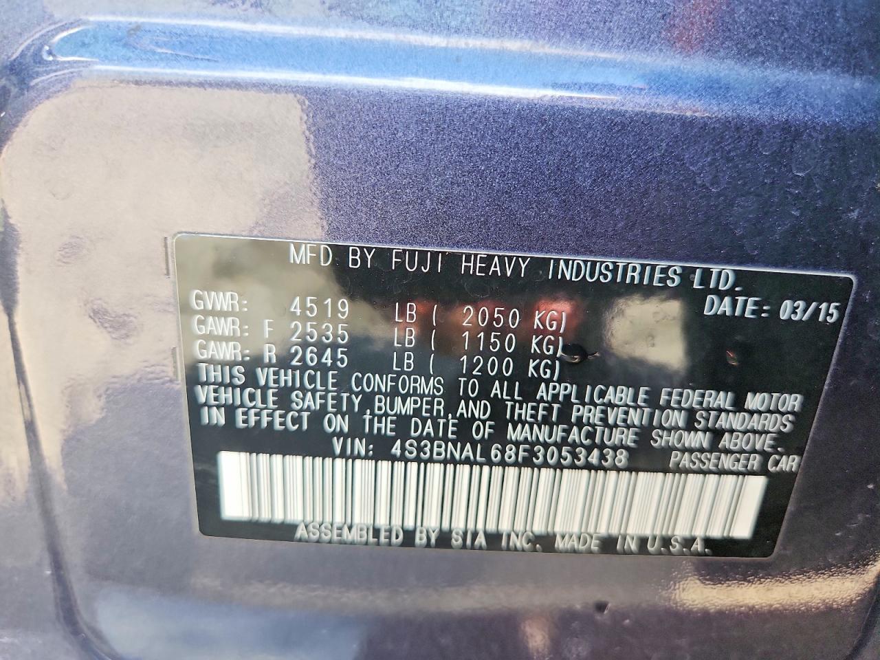 2015 Subaru Legacy 2.5i Limited Gray vin: 4S3BNAL68F3053438