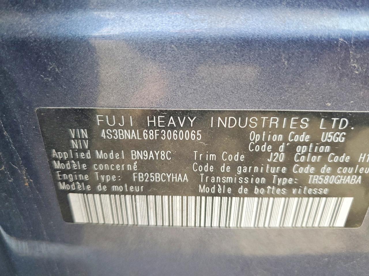 2015 Subaru Legacy Blue vin: 4S3BNAL68F3060065