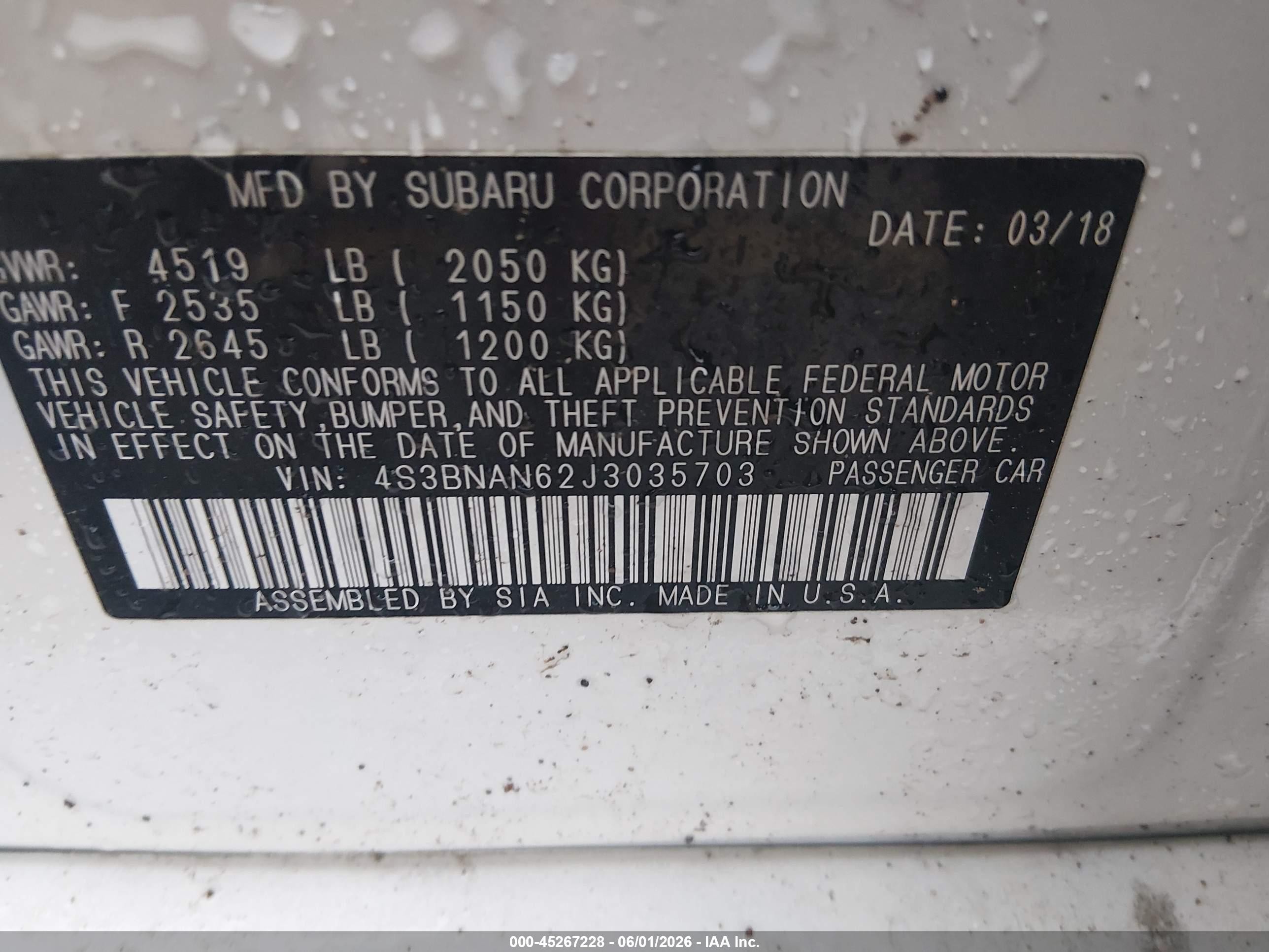2018 Subaru Legacy 2.5i Limited Белый vin: 4S3BNAN62J3035703