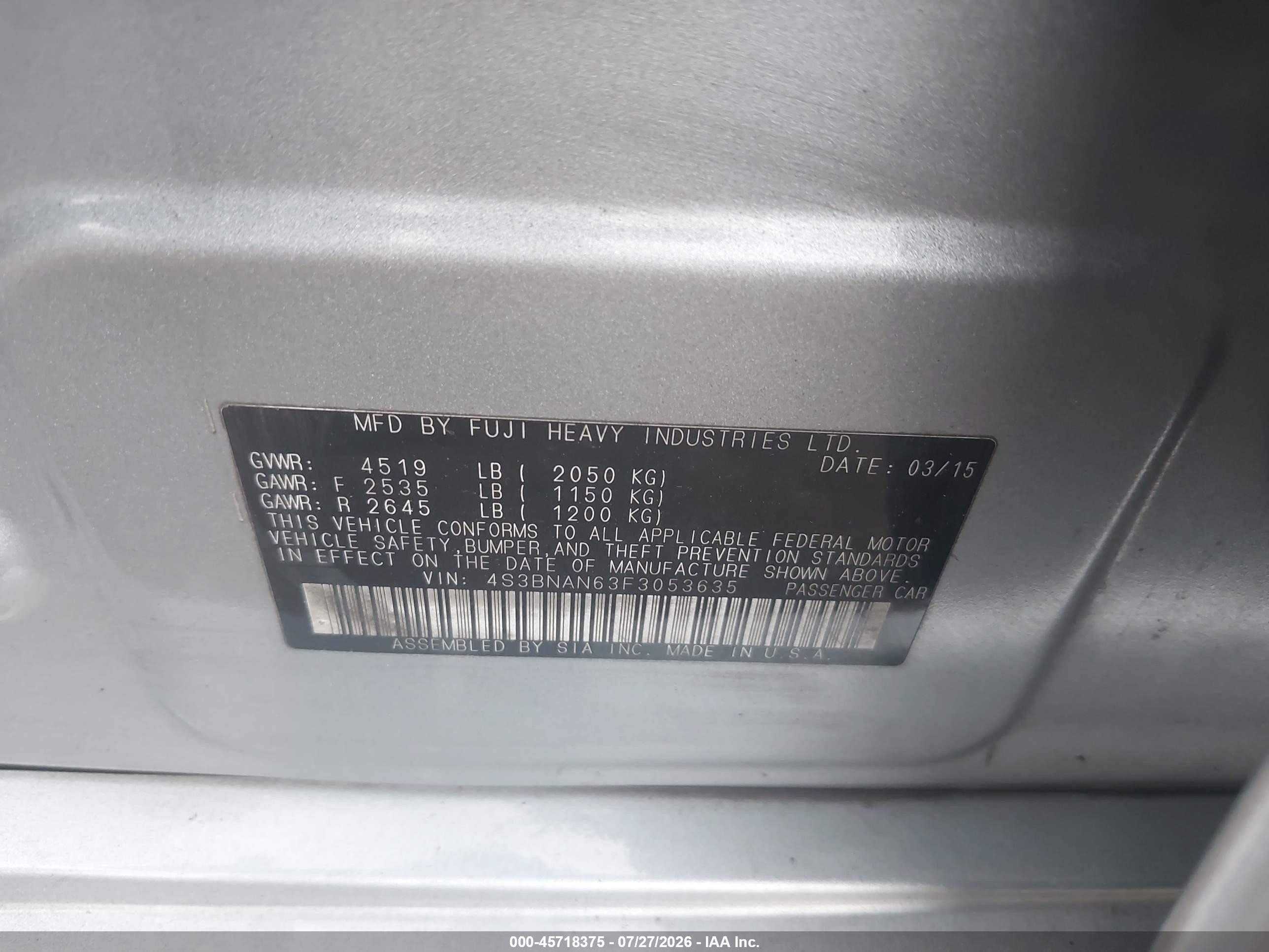 2015 Subaru Legacy 2.5i Limited Серебряный vin: 4S3BNAN63F3053635