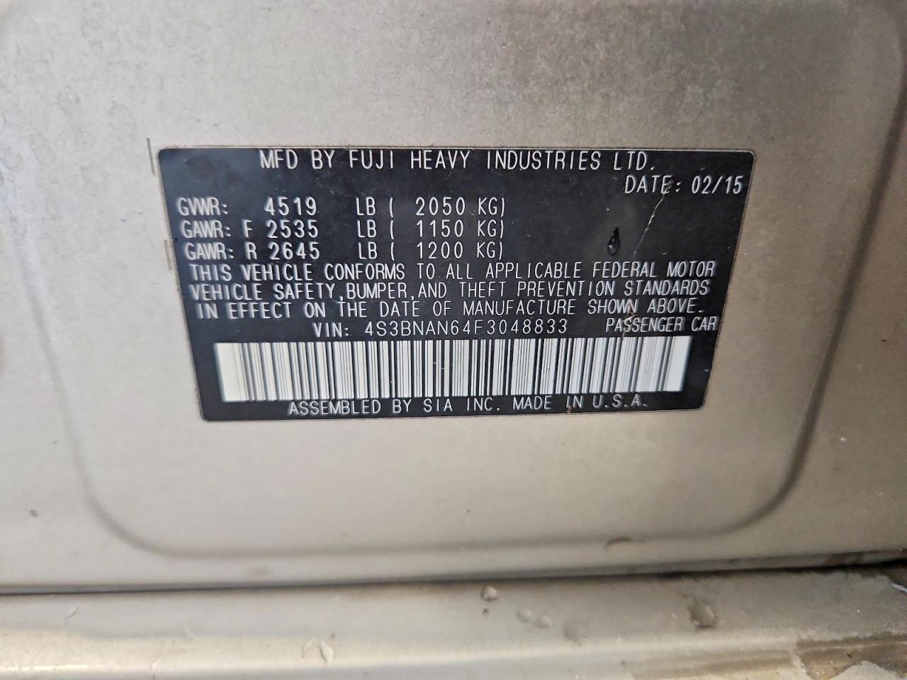 2015 Subaru Legacy 2.5i Limited Beige vin: 4S3BNAN64F3048833