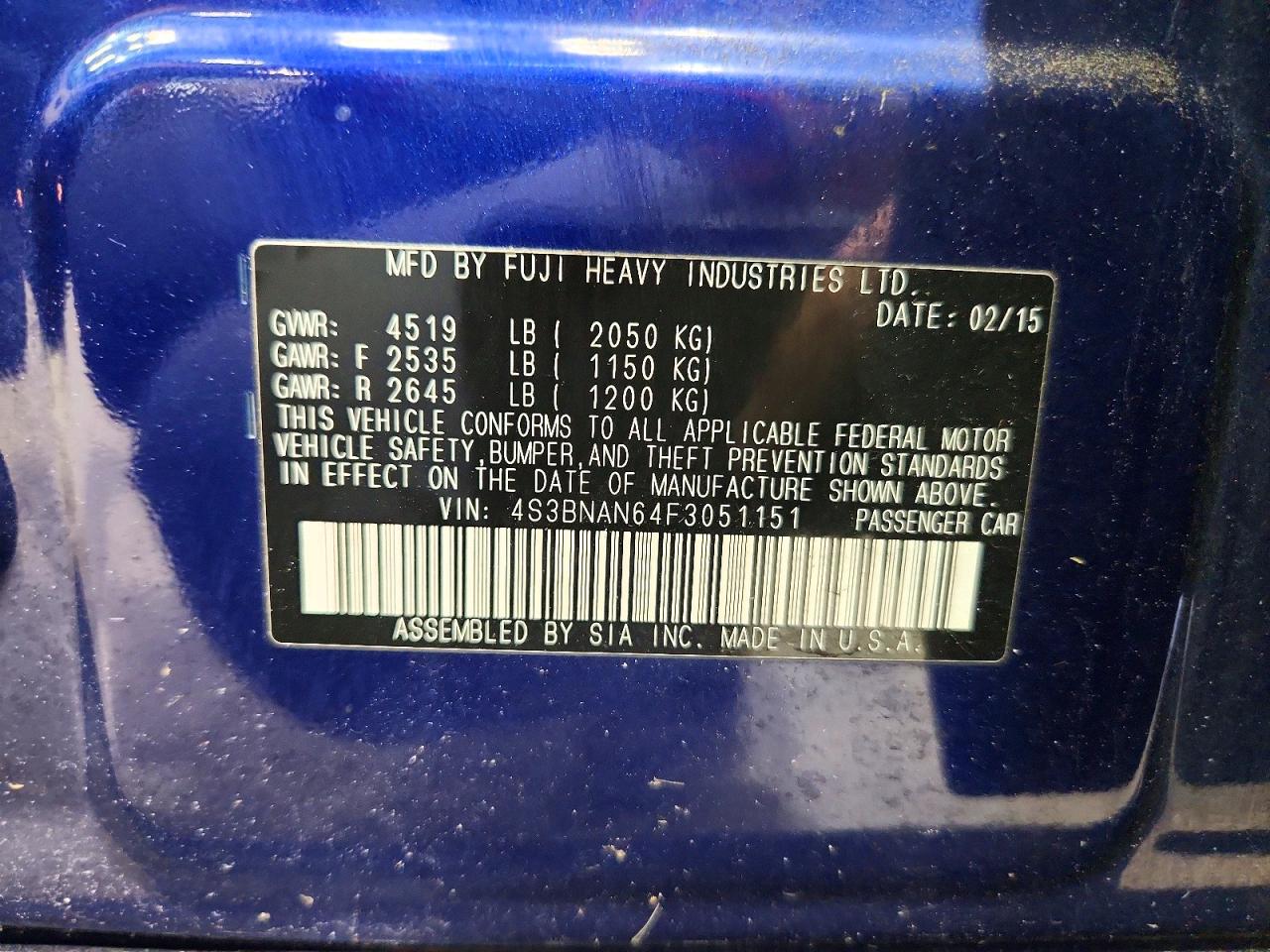 2015 Subaru Legacy 2.5i Limited Blue vin: 4S3BNAN64F3051151