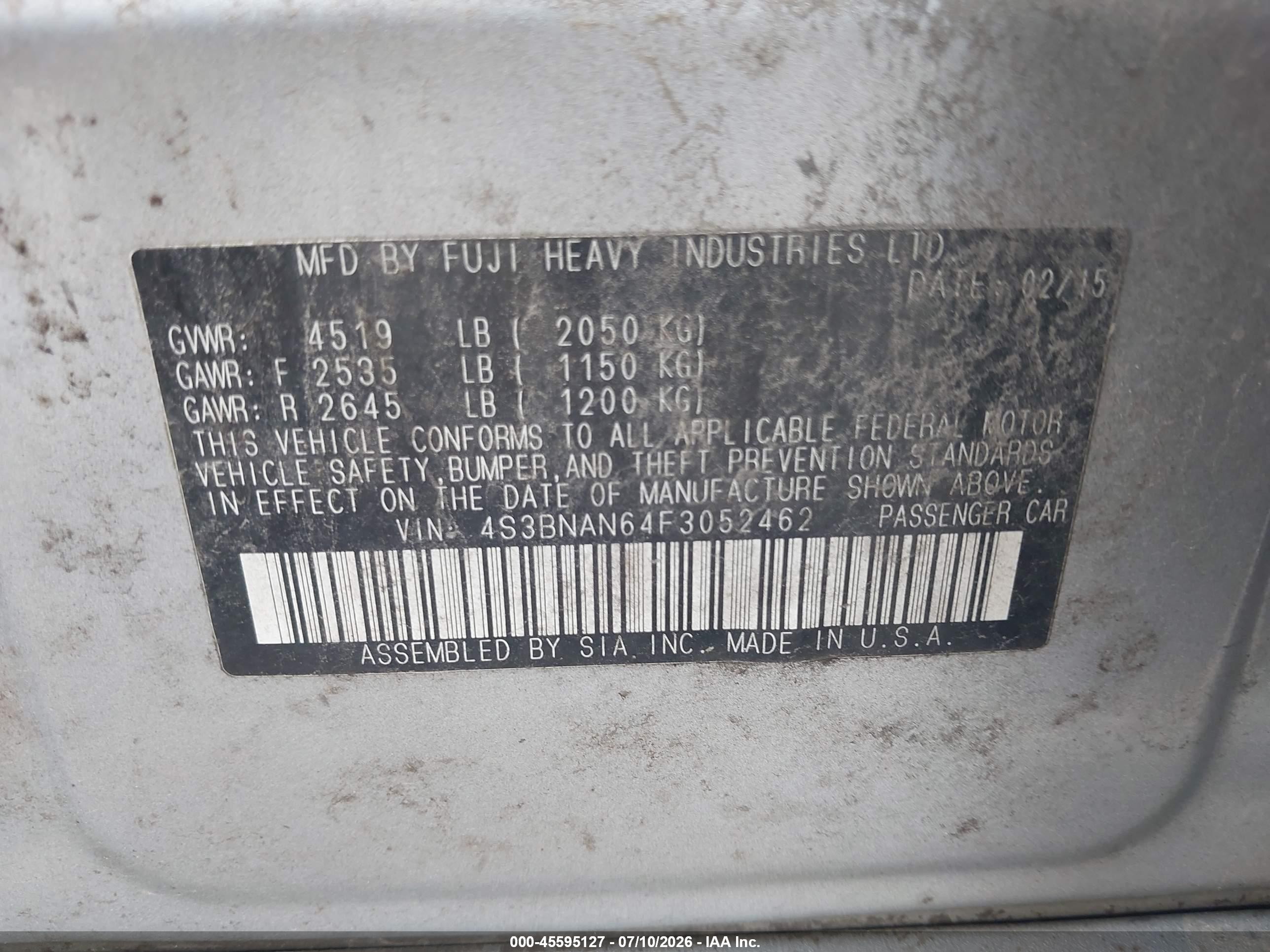 2015 Subaru Legacy 2.5i Limited Light Blue vin: 4S3BNAN64F3052462