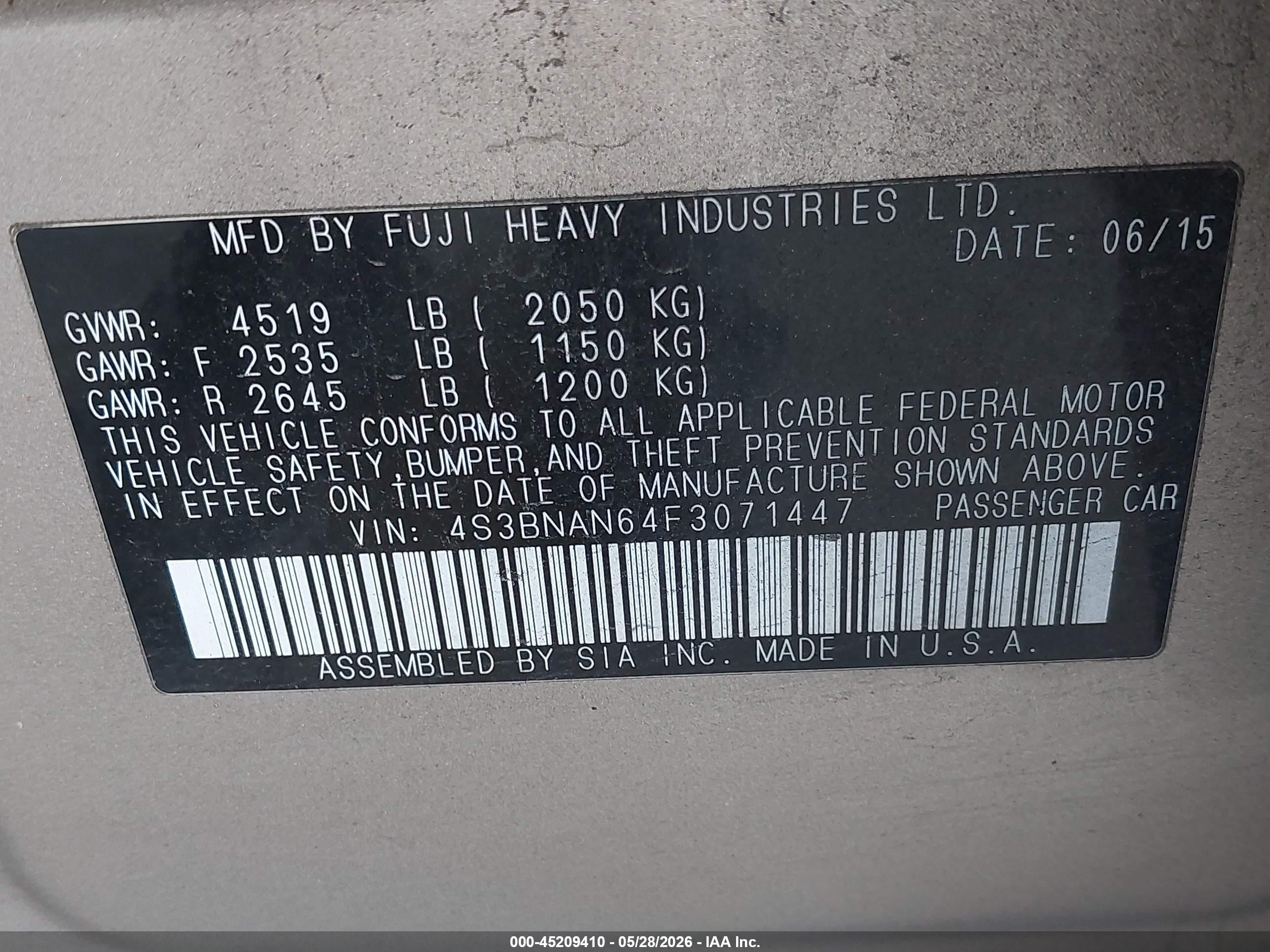 2015 Subaru Legacy 2.5i Limited Silver vin: 4S3BNAN64F3071447