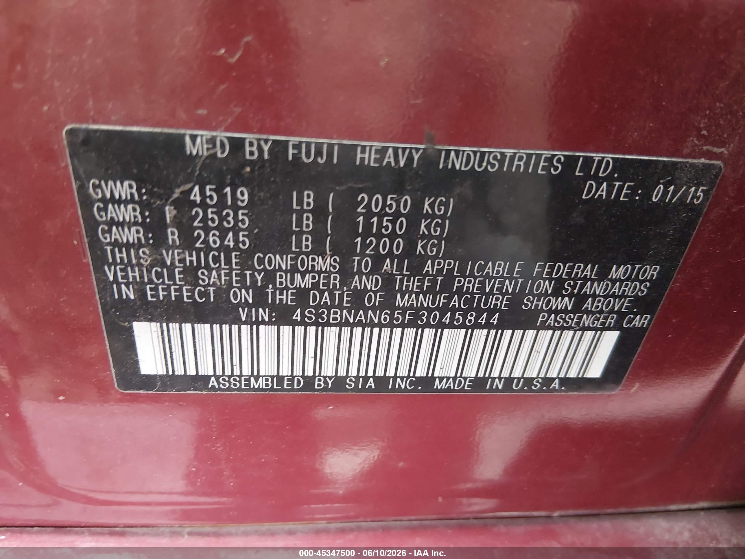 2015 Subaru Legacy 2.5i Limited Red vin: 4S3BNAN65F3045844