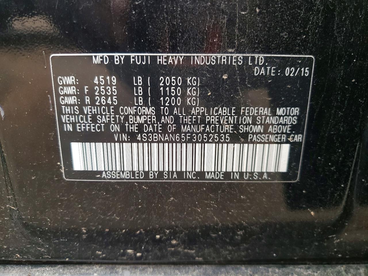 2015 Subaru Legacy 2.5i Limited Black vin: 4S3BNAN65F3052535