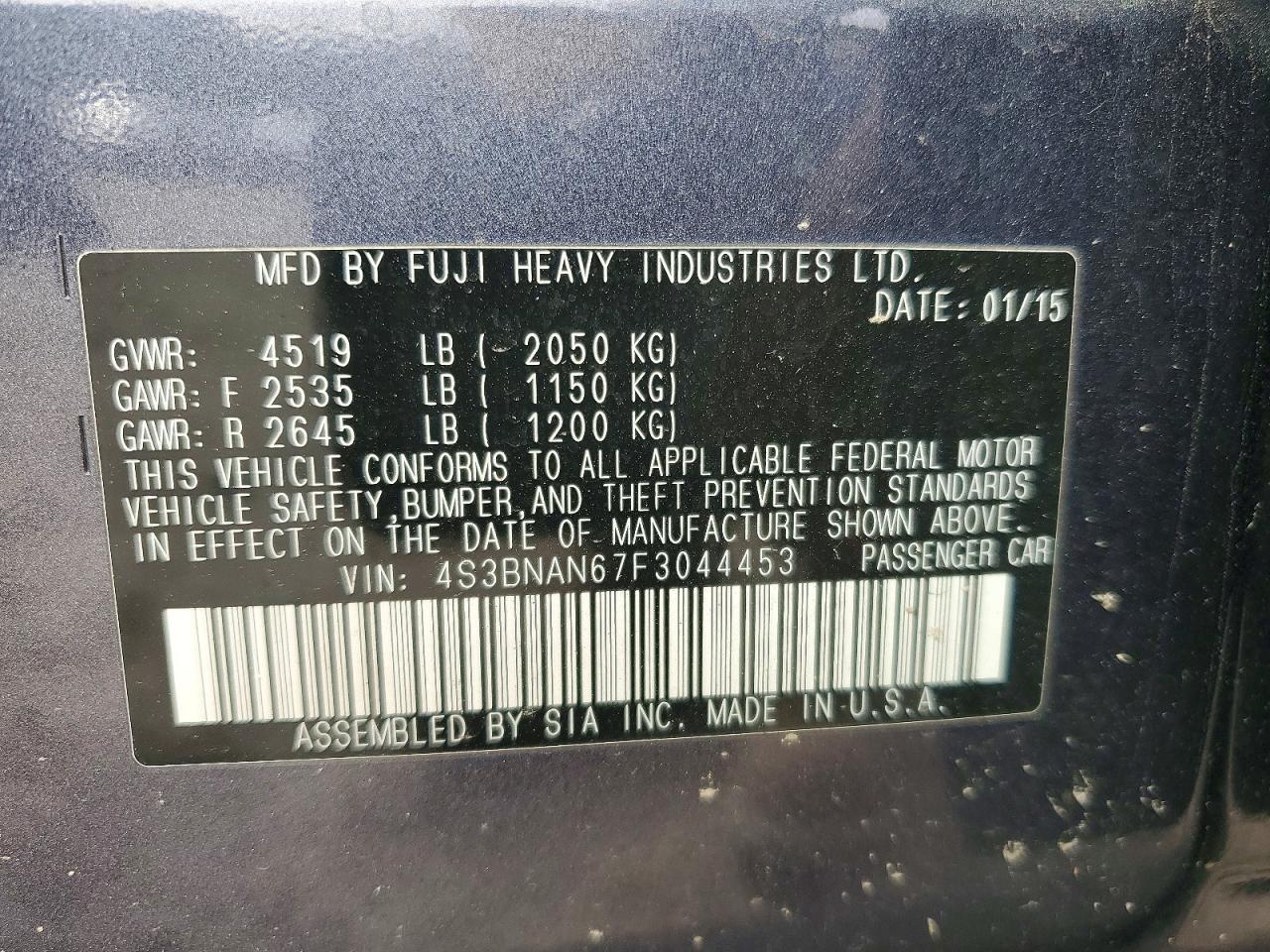 2015 Subaru Legacy 2.5i Limited Blue vin: 4S3BNAN67F3044453