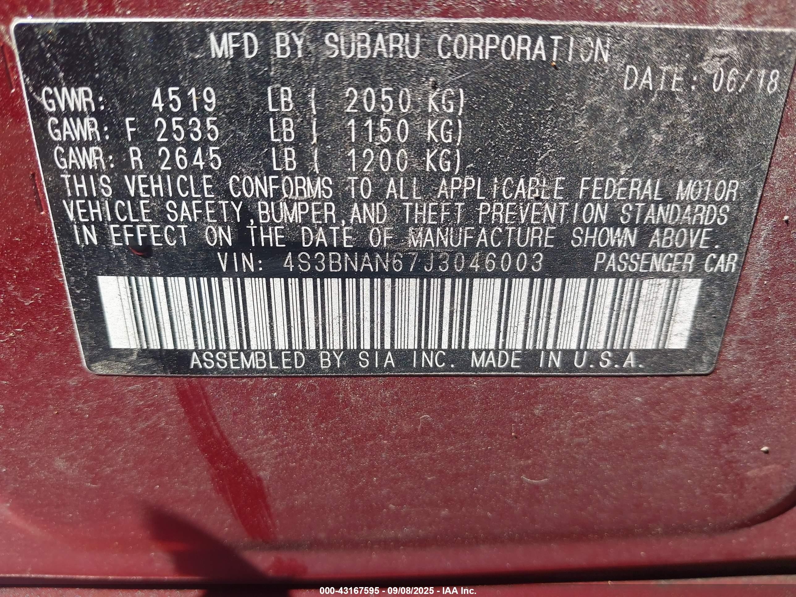 2018 Subaru Legacy 2.5i Limited Red vin: 4S3BNAN67J3046003