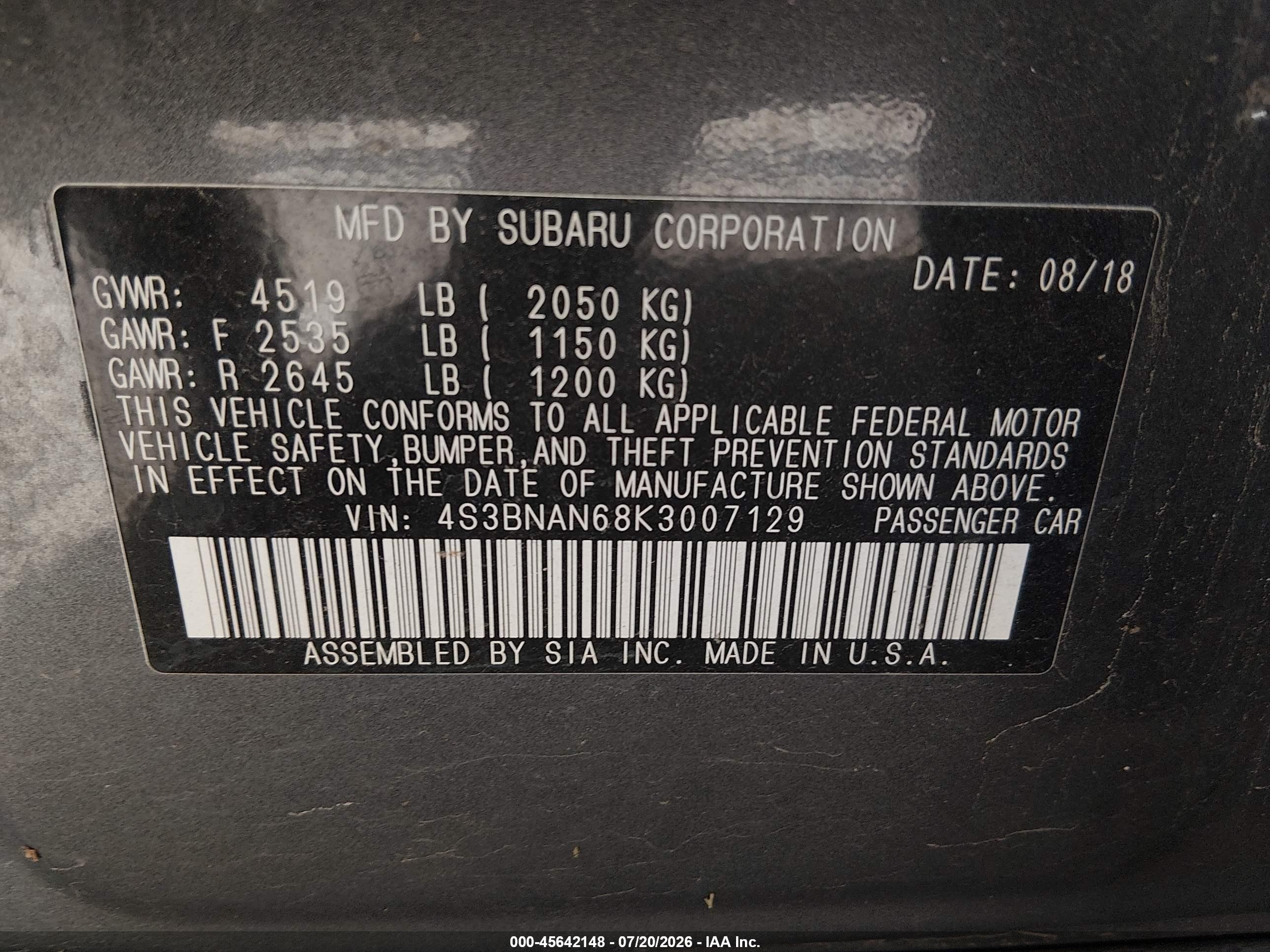 2019 Subaru Legacy 2.5i Limited Gray vin: 4S3BNAN68K3007129