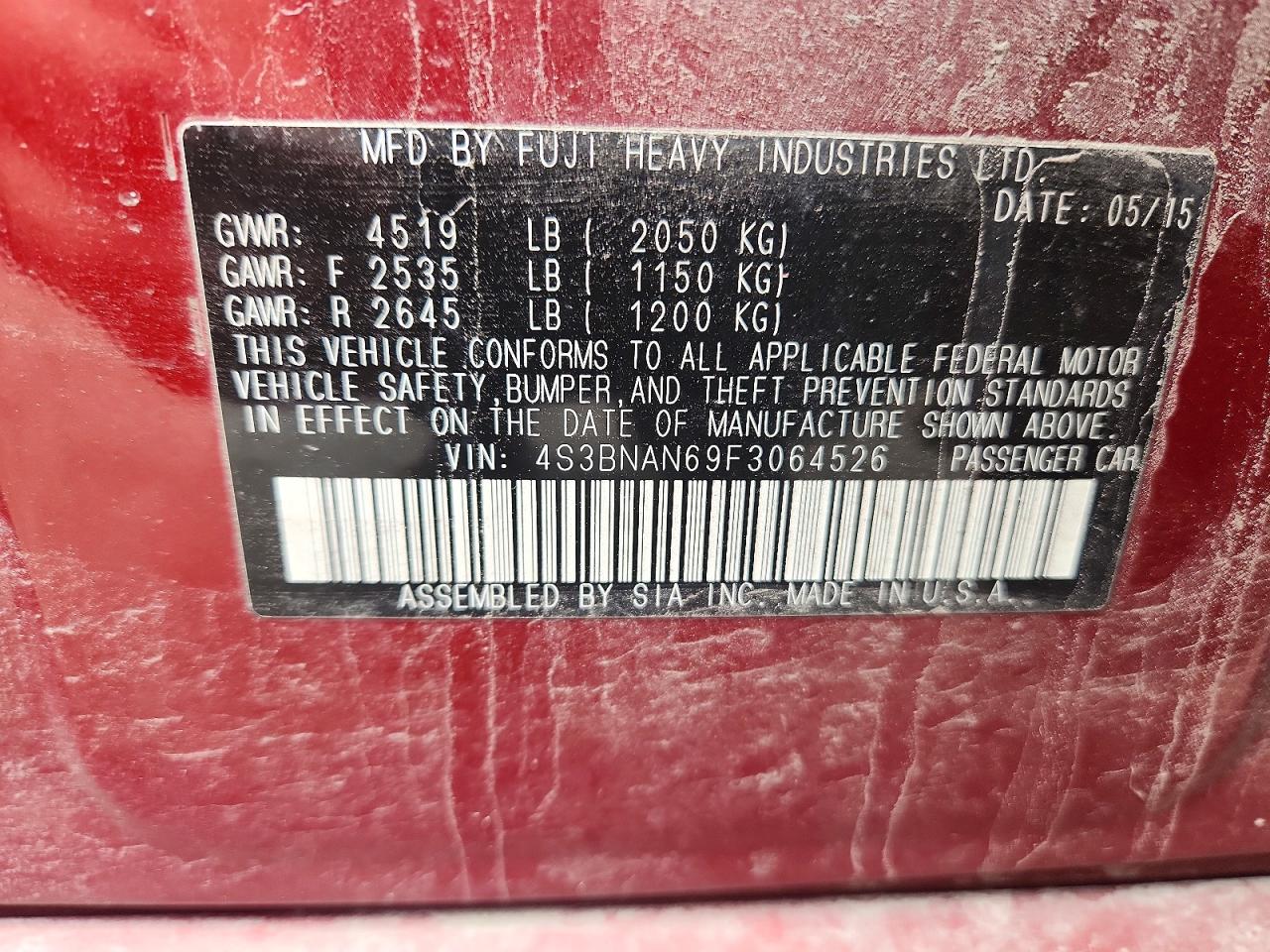 2015 Subaru Legacy 2.5i Limited Maroon vin: 4S3BNAN69F3064526