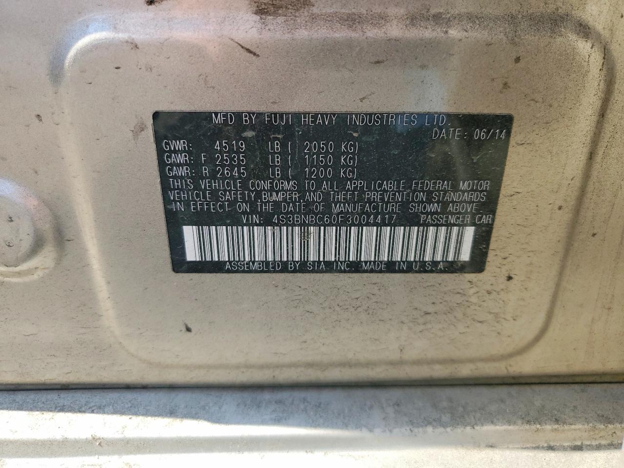 2015 Subaru Legacy 2.5i Premium Gold vin: 4S3BNBC60F3004417