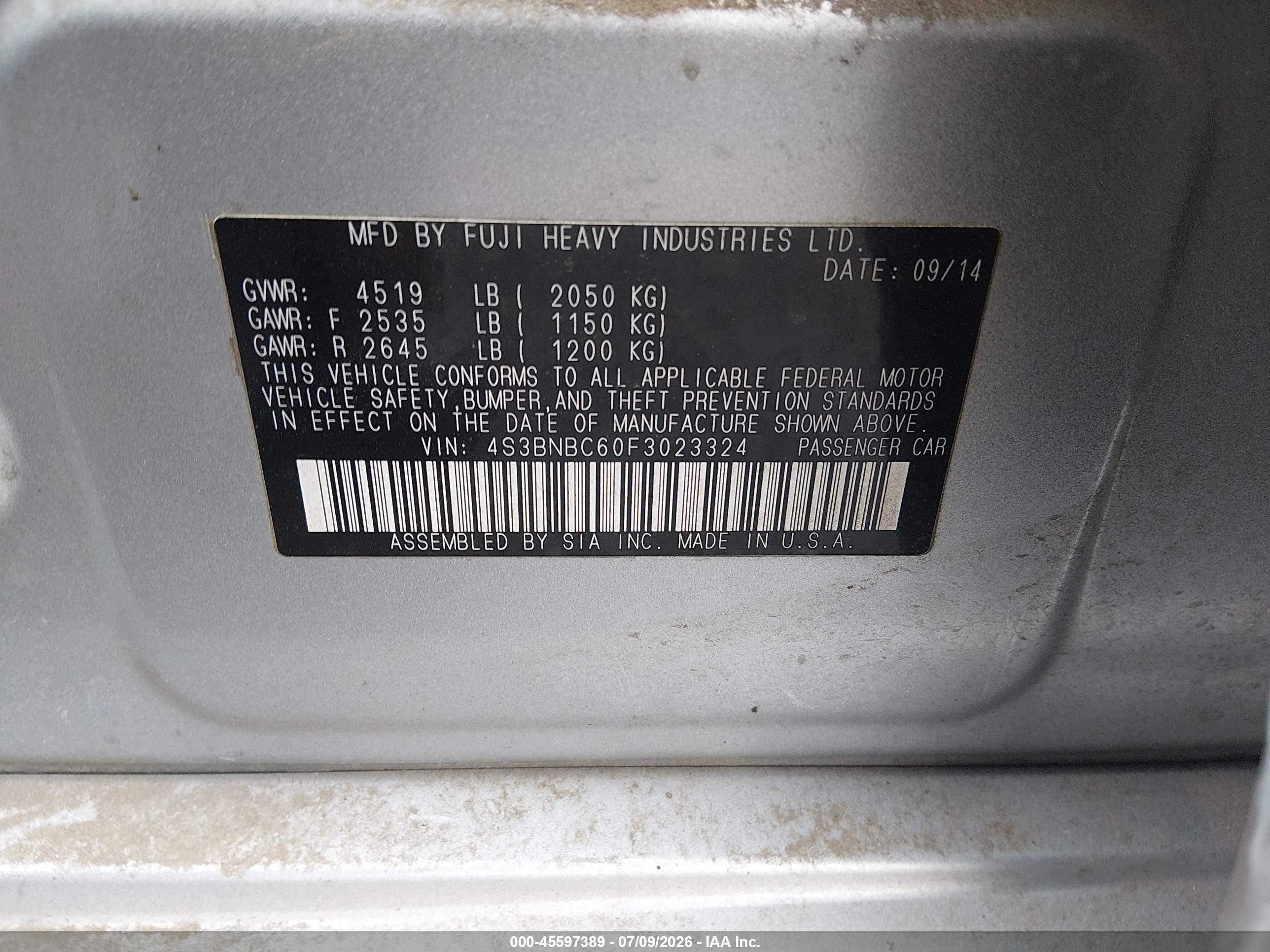 2015 Subaru Legacy 2.5i Premium Gray vin: 4S3BNBC60F3023324