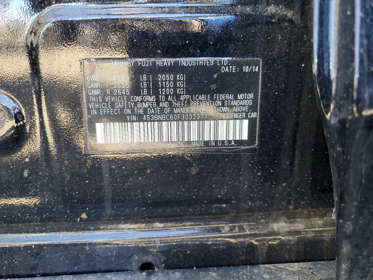 2003 Subaru Legacy Outback Black vin: 4S3BNBC60F3032377