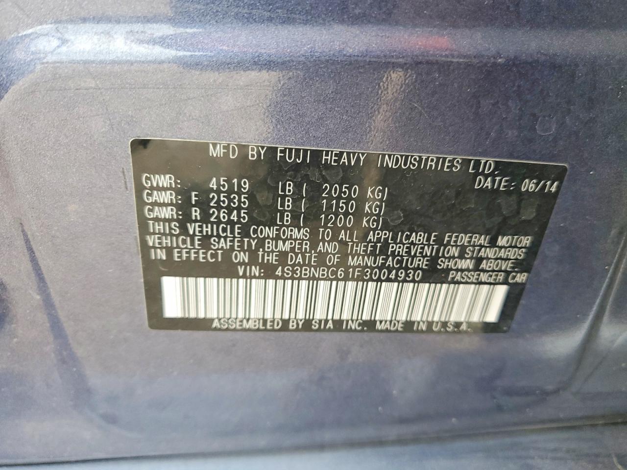 2015 Subaru Legacy 2.5i Premium Blue vin: 4S3BNBC61F3004930