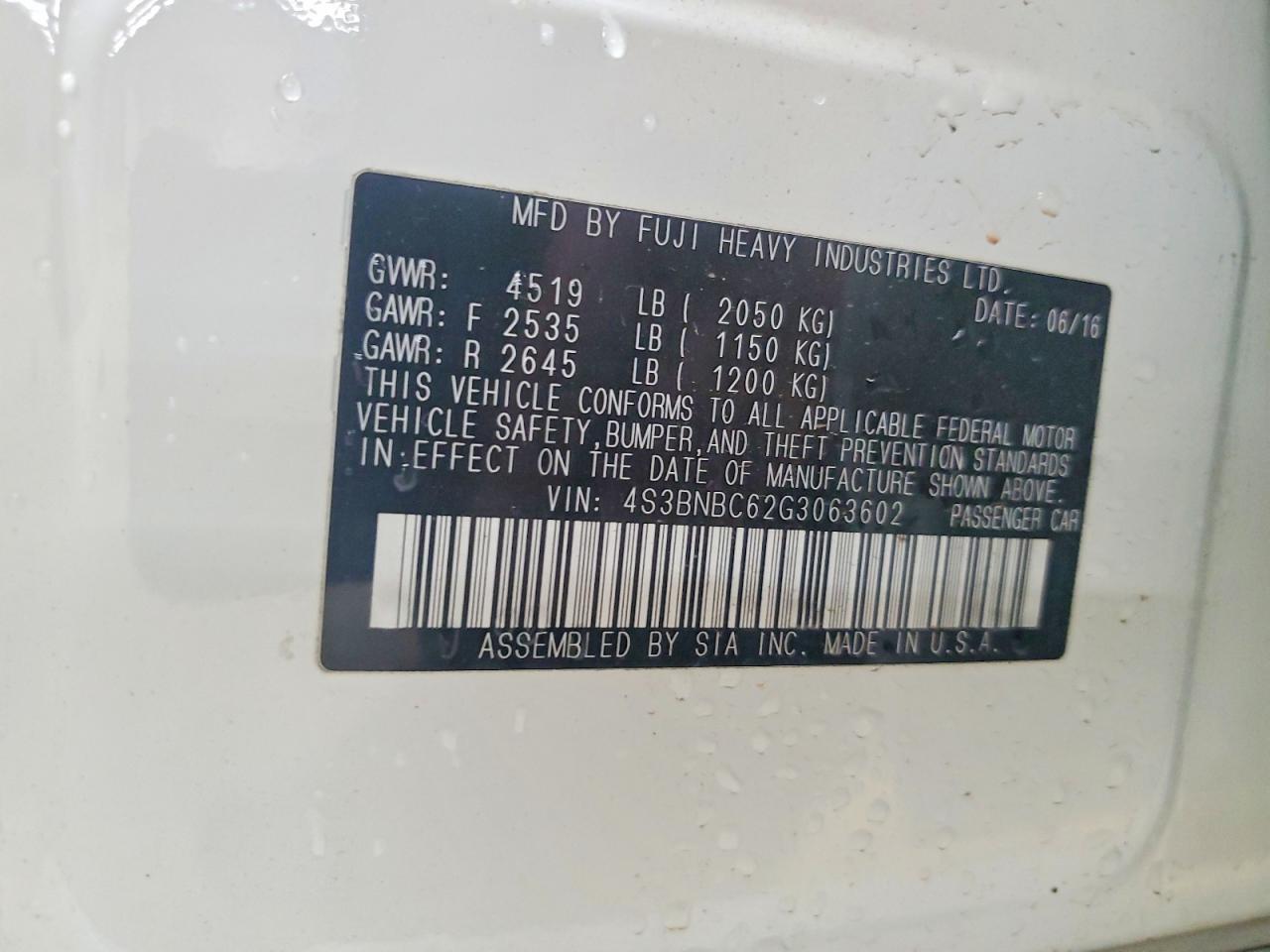2016 Subaru Legacy 2.5i Premium White vin: 4S3BNBC62G3063602