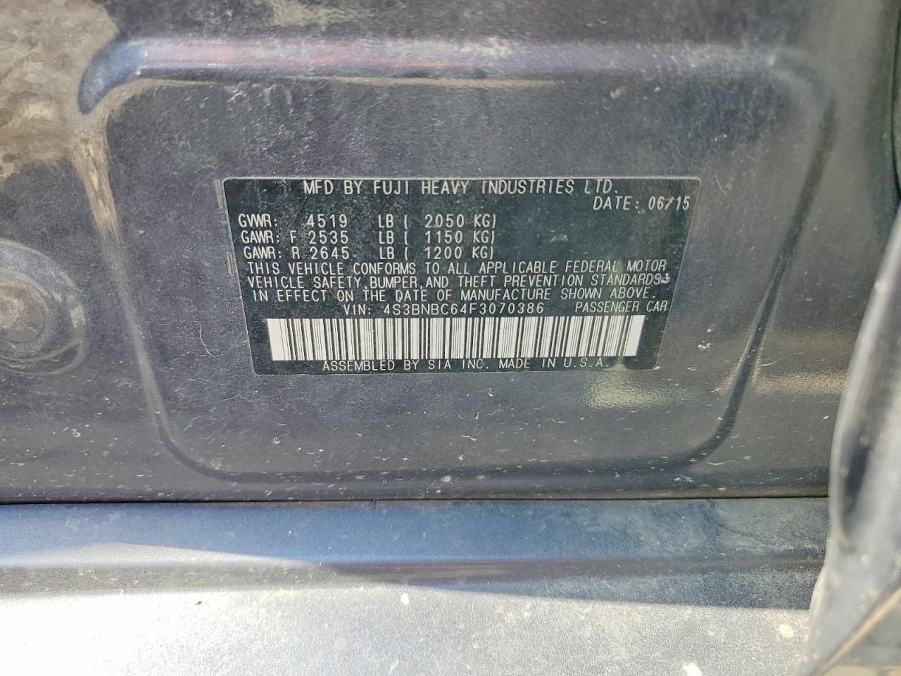 2015 Subaru Legacy 2.5i Premium Синий vin: 4S3BNBC64F3070386