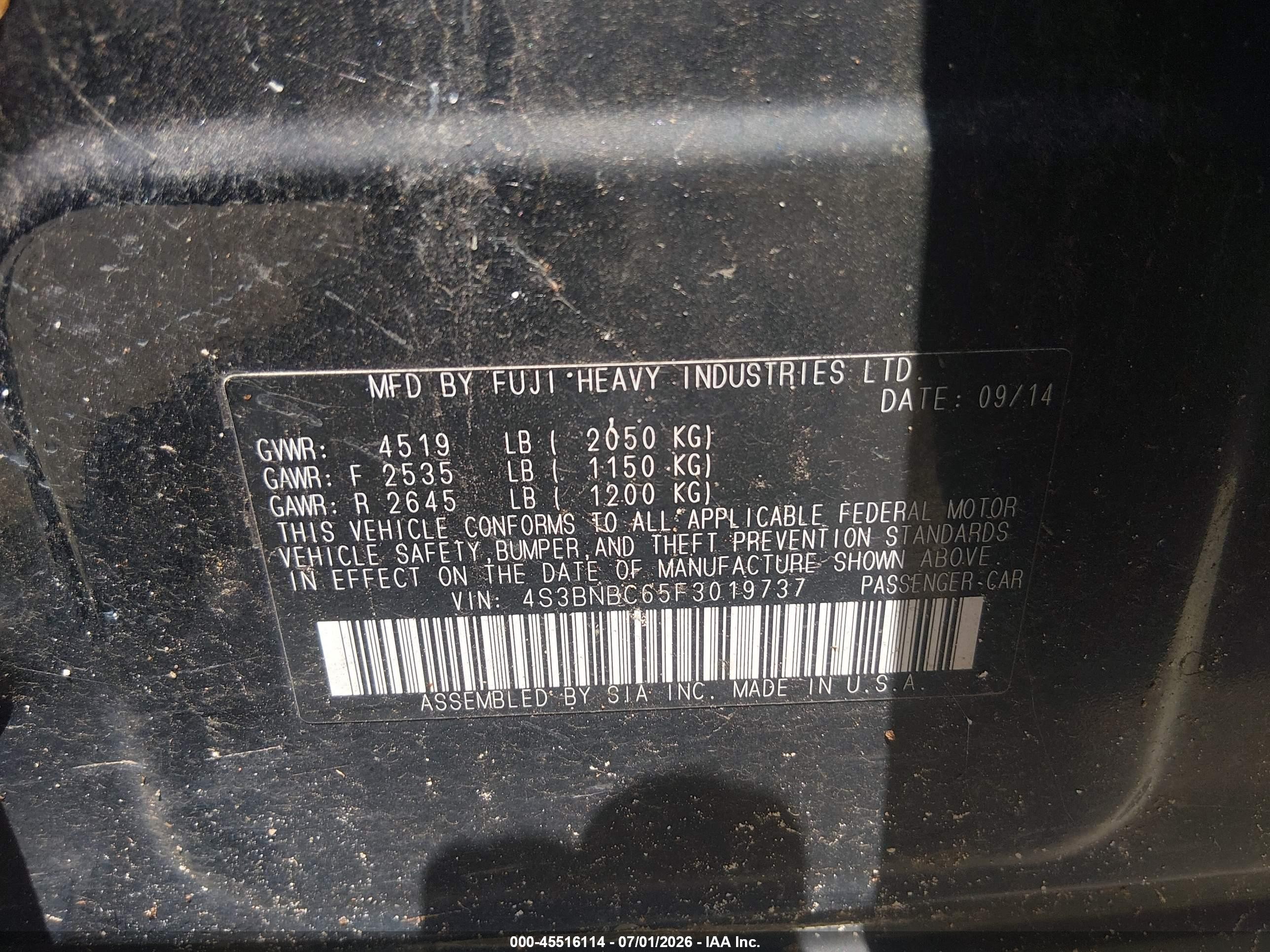 2015 Subaru Legacy 2.5i Premium Black vin: 4S3BNBC65F3019737