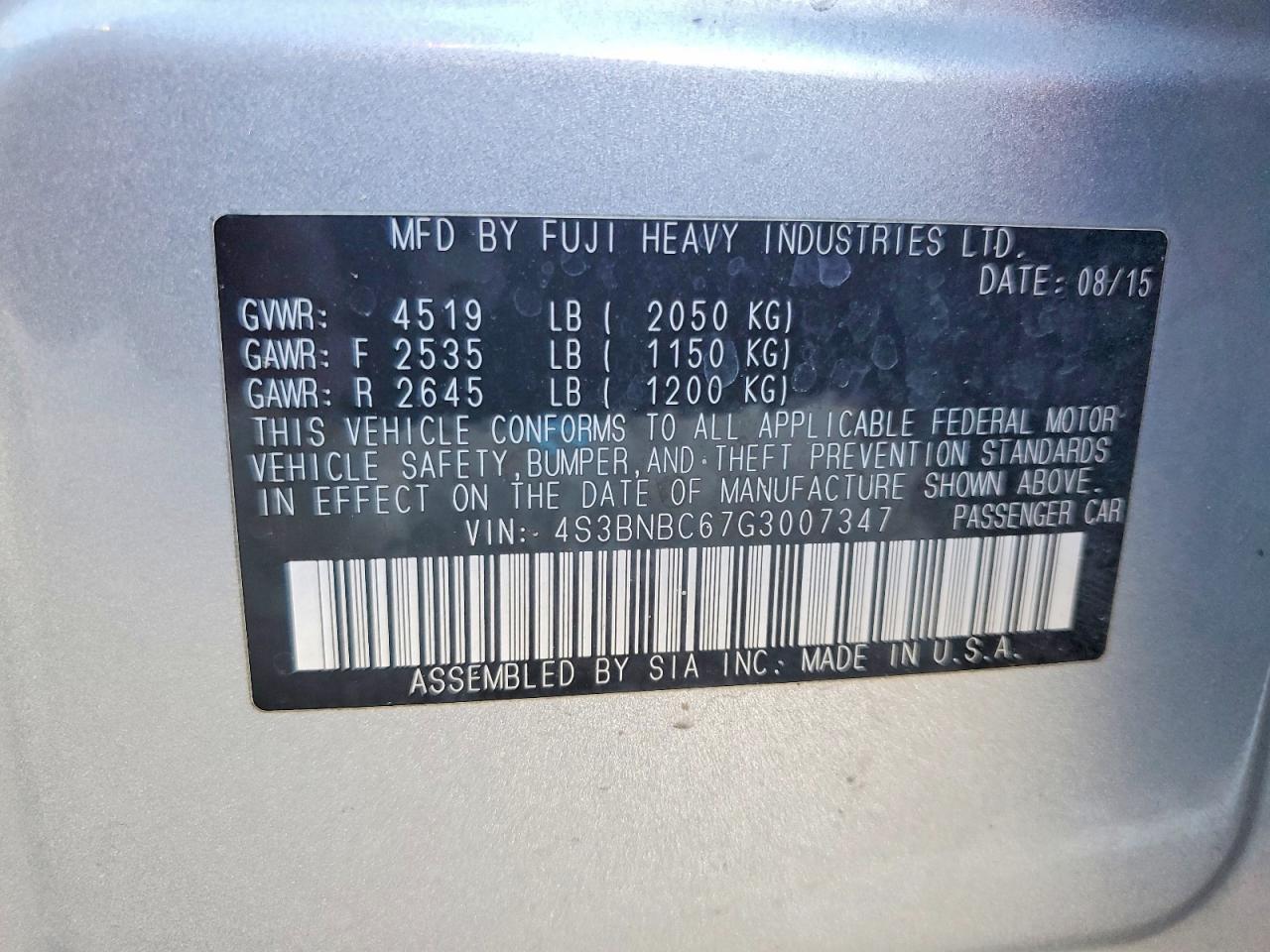 2016 Subaru Legacy 2.5i Premium Silver vin: 4S3BNBC67G3007347