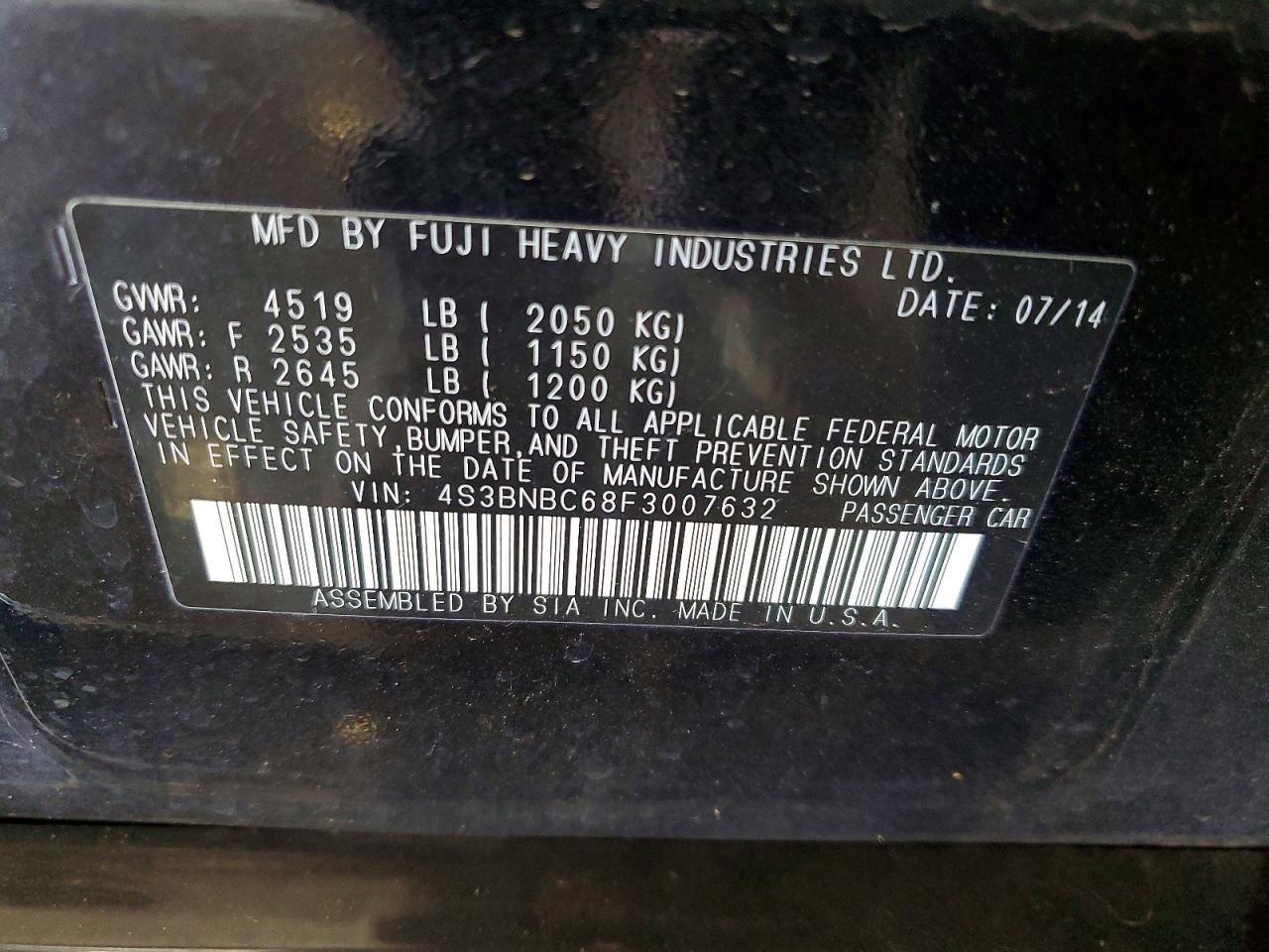 2015 Subaru Legacy 2.5i Premium Черный vin: 4S3BNBC68F3007632