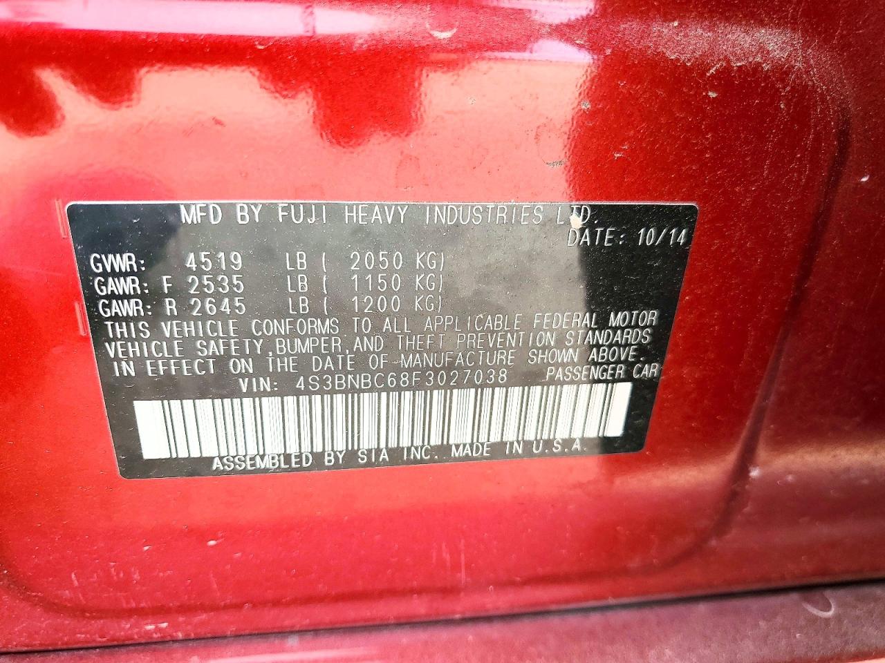 2015 Subaru Legacy 2.5i Premium Burgundy vin: 4S3BNBC68F3027038