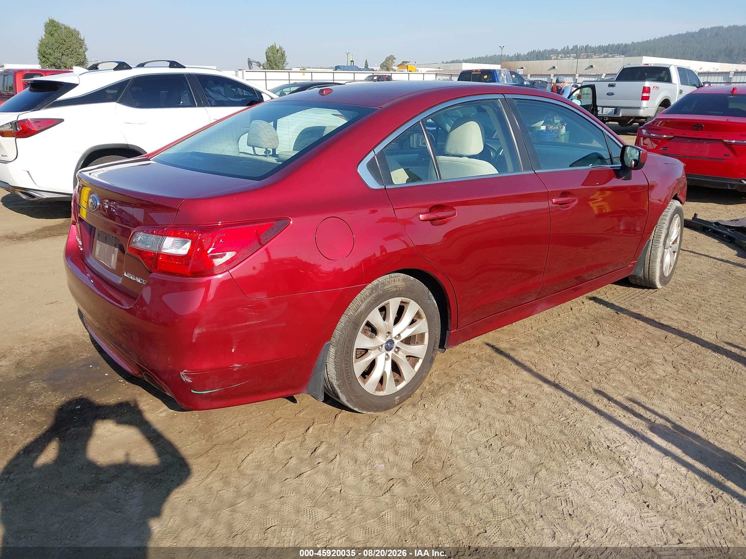 2015 Subaru Legacy 2.5i Premium Темно-бордовый vin: 4S3BNBC69F3030837
