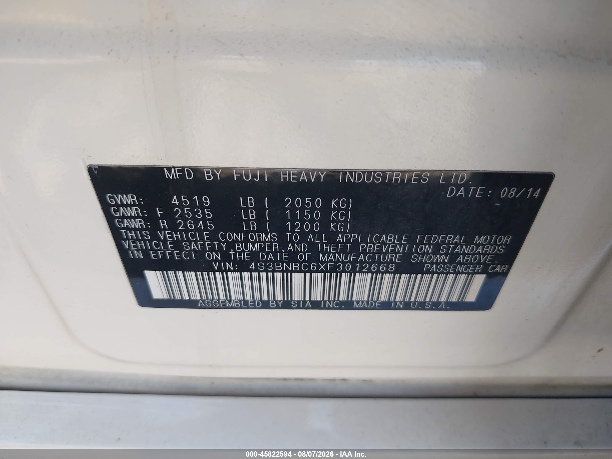 2015 Subaru Legacy 2.5i Premium White vin: 4S3BNBC6XF3012668