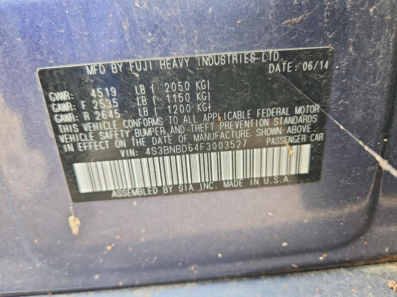 2015 Subaru Legacy 2.5i Premium Blue vin: 4S3BNBD64F3003527