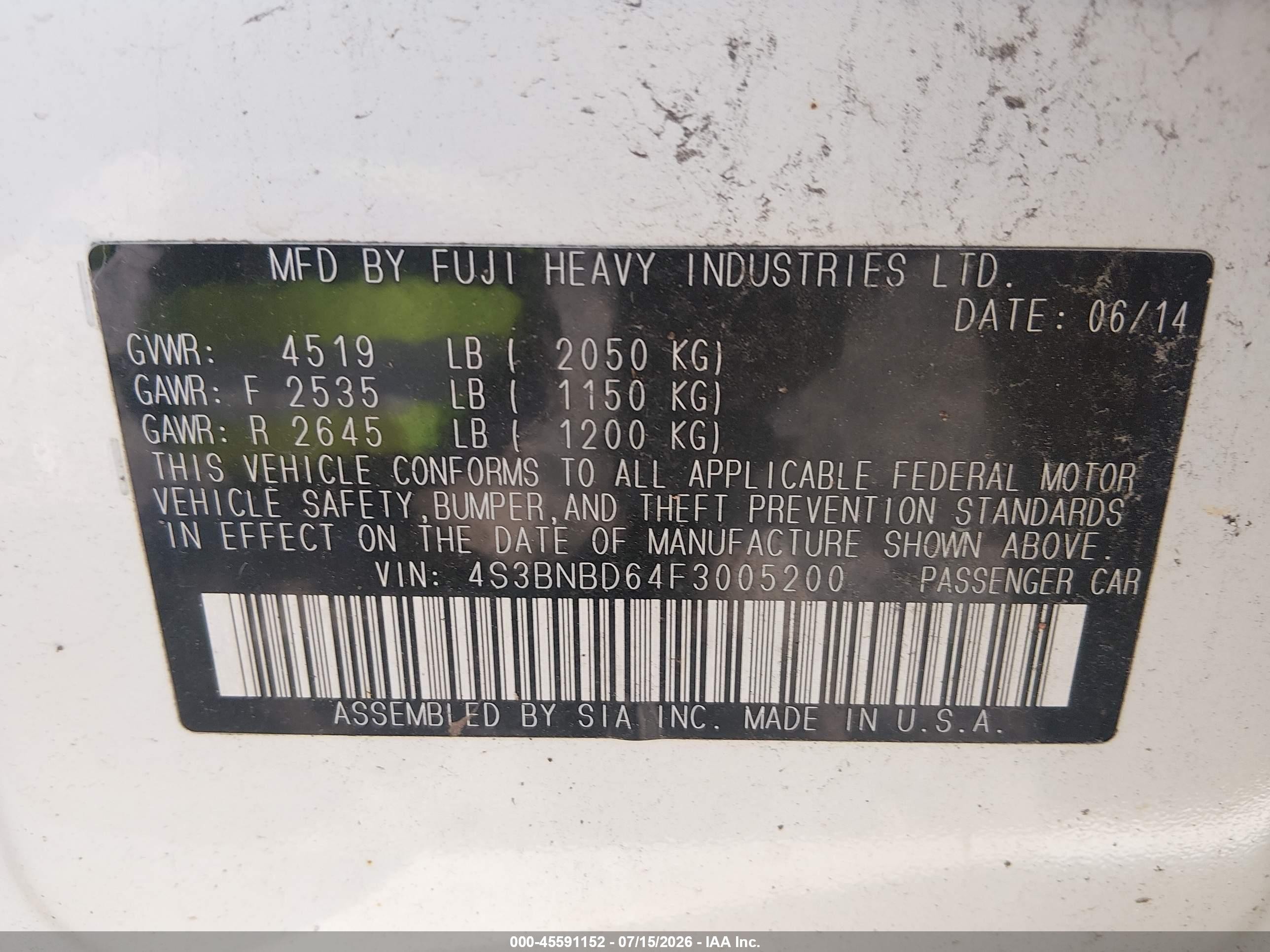 2015 Subaru Legacy 2.5i Premium White vin: 4S3BNBD64F3005200