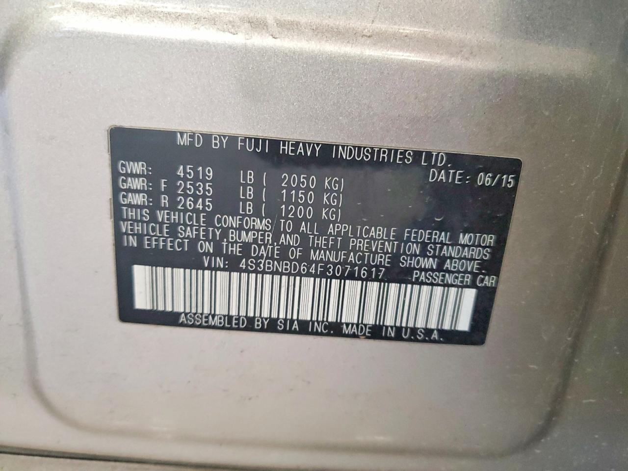 2015 Subaru Legacy 2.5i Premium Tan vin: 4S3BNBD64F3071617