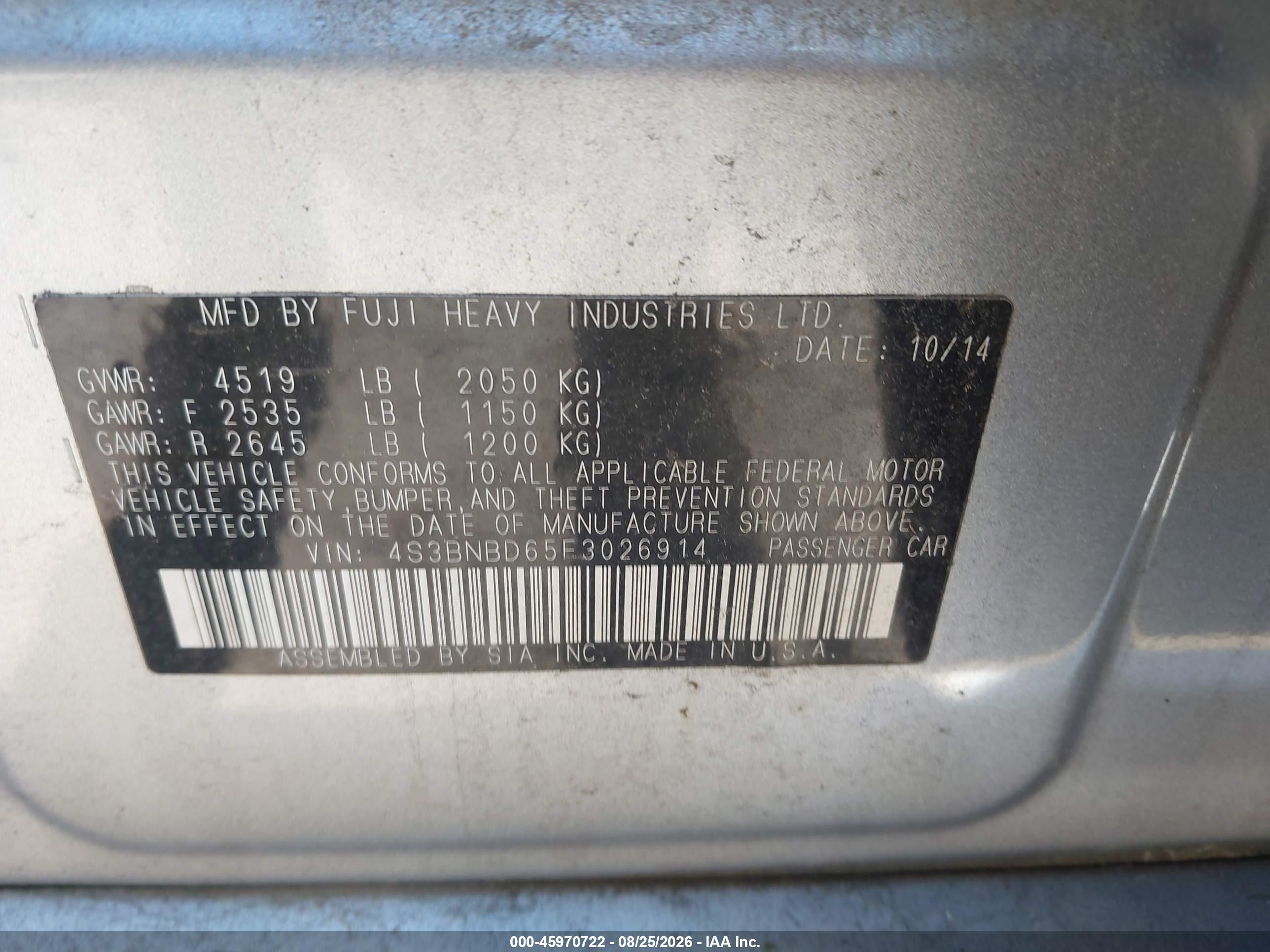 2015 Subaru Legacy 2.5i Premium Silver vin: 4S3BNBD65F3026914