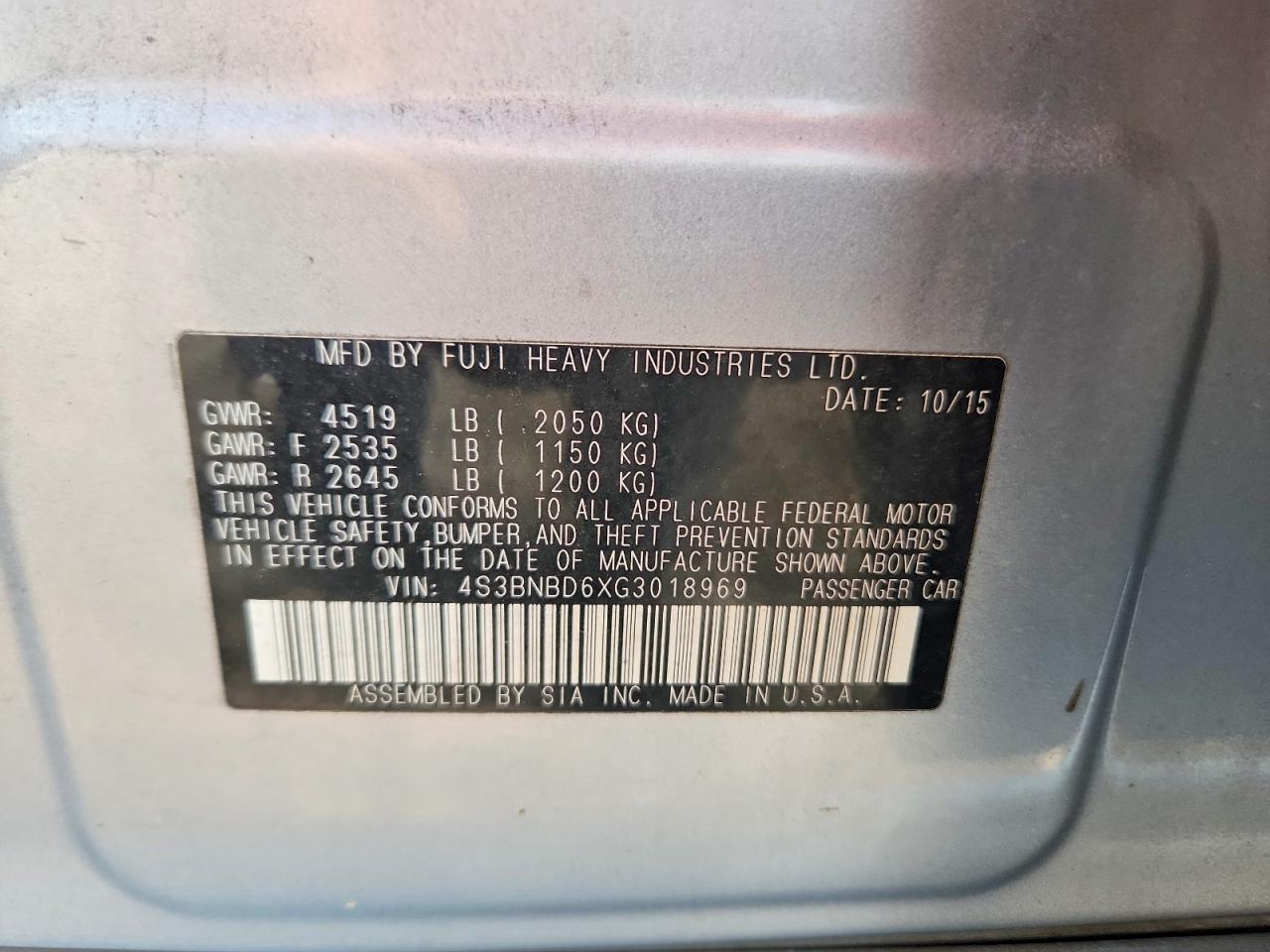 2016 Subaru Legacy 2.5i Premium Silver vin: 4S3BNBD6XG3018969