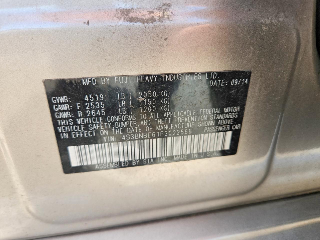 2015 Subaru Legacy 2.5i Premium Tan vin: 4S3BNBE61F3022566
