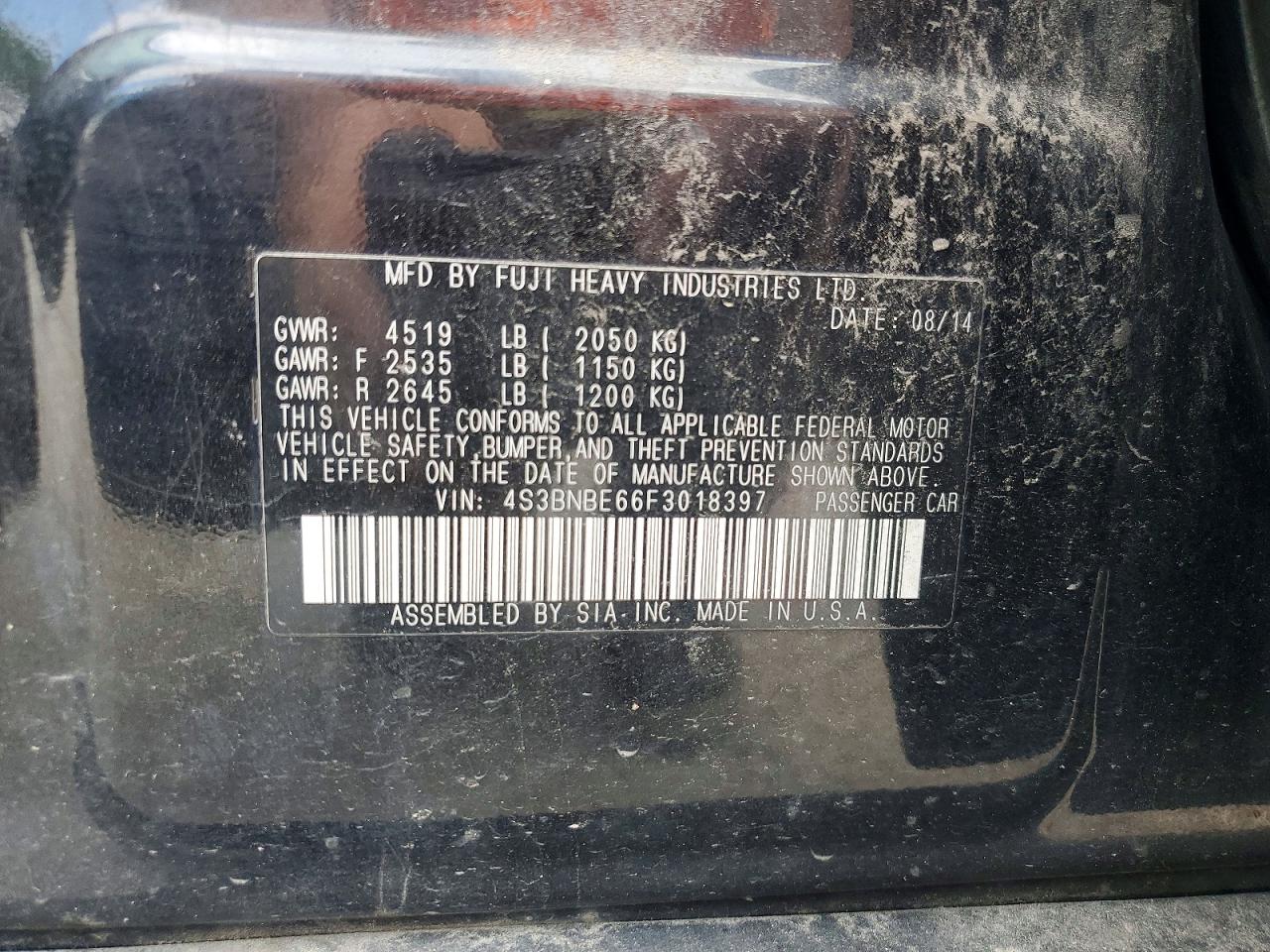 2015 Subaru Legacy 2.5i Premium Black vin: 4S3BNBE66F3018397