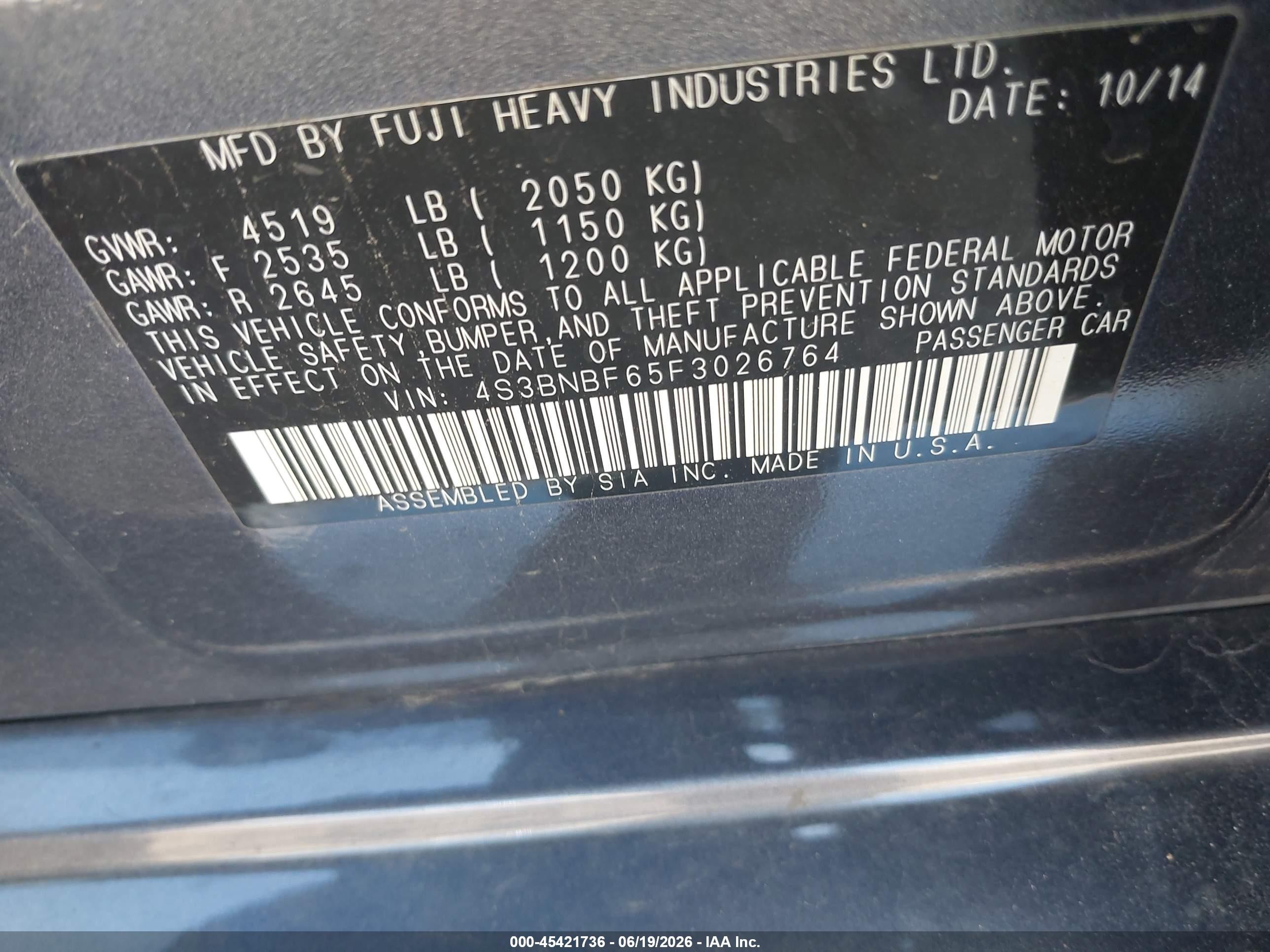 2015 Subaru Legacy 2.5i Premium Gray vin: 4S3BNBF65F3026764