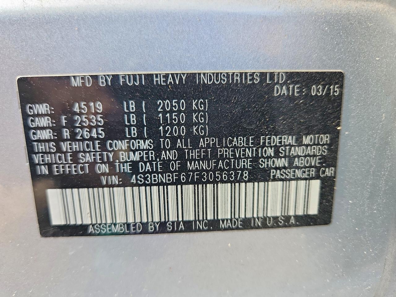 2015 Subaru Legacy 2.5i Premium Silver vin: 4S3BNBF67F3056378