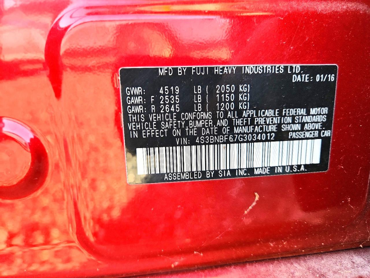 2016 Subaru Legacy 2.5i Premium Red vin: 4S3BNBF67G3034012