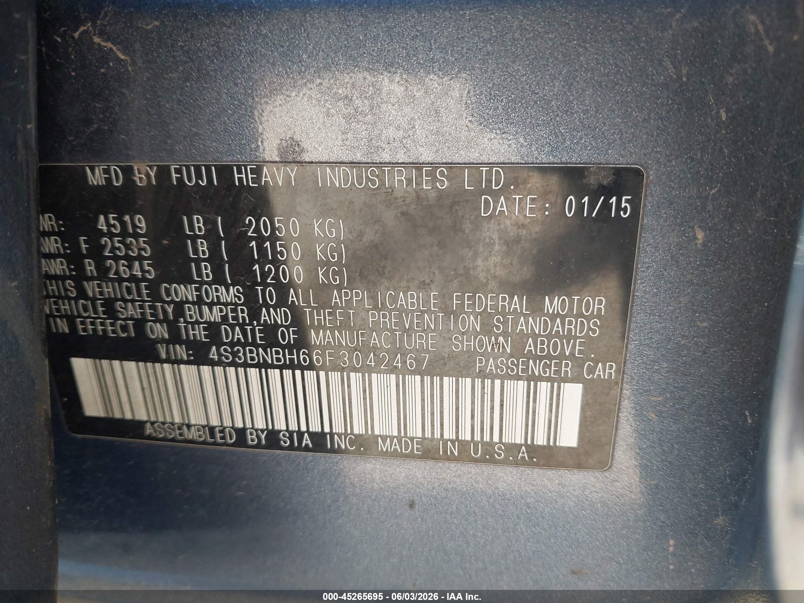 2015 Subaru Legacy 2.5i Premium Gray vin: 4S3BNBH66F3042467