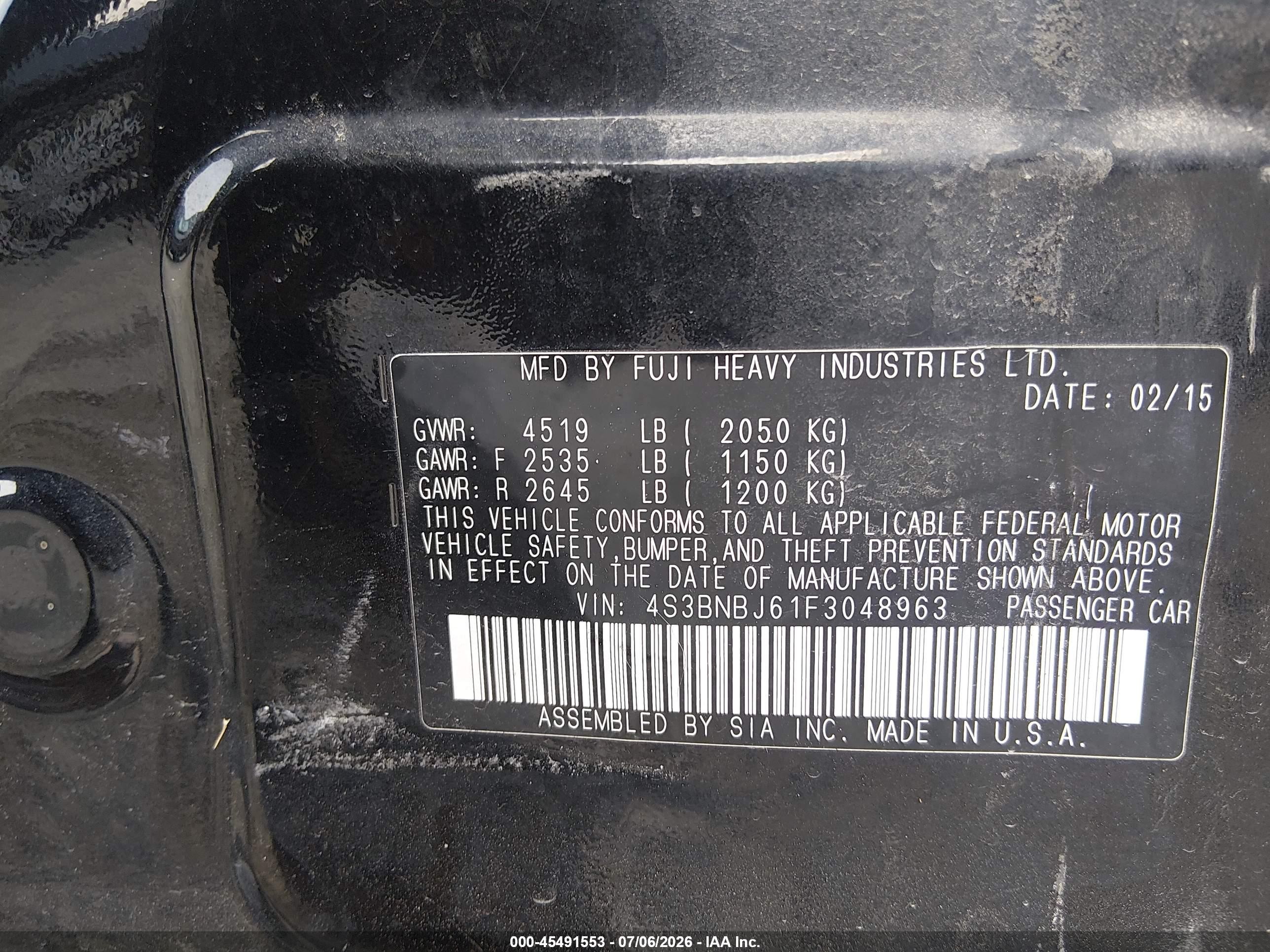 2015 Subaru Legacy 2.5i Limited Black vin: 4S3BNBJ61F3048963