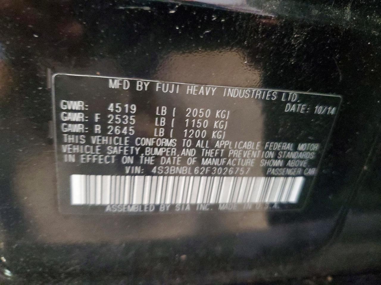 2015 Subaru Legacy 2.5i Limited Black vin: 4S3BNBL62F3026757